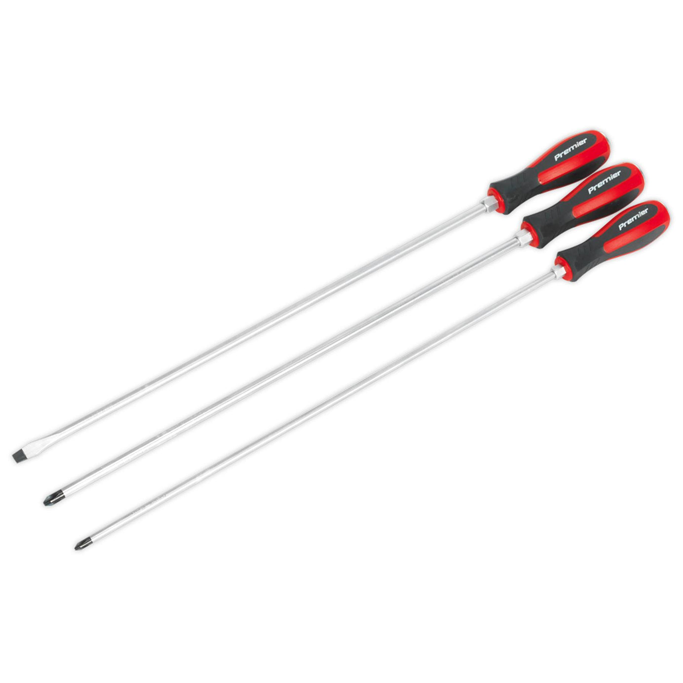 Sealey 3pc Screwdriver Set Hammer Thru Extra Long Slotted Phillips 450mm