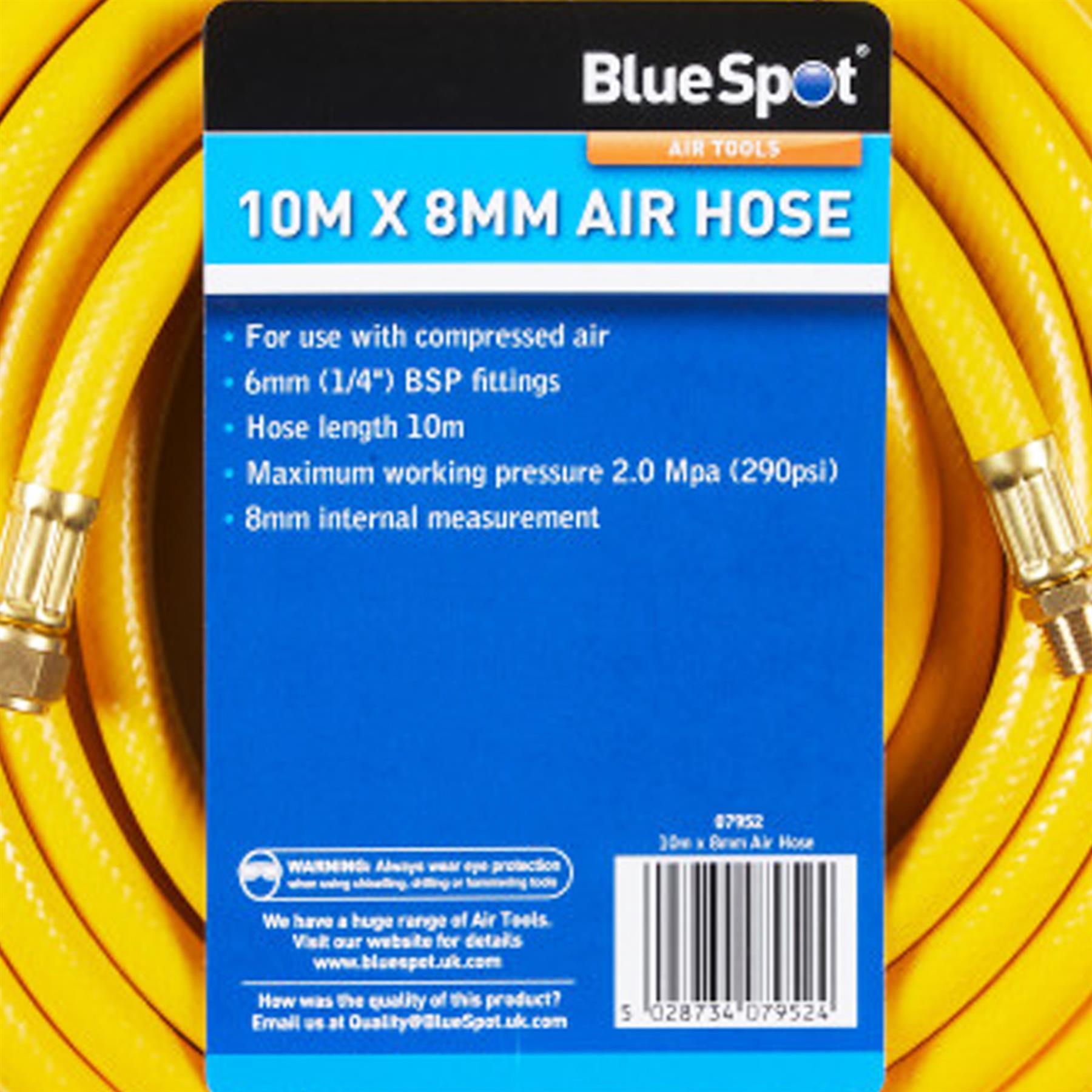 BlueSpot Heavy Duty Air Compressor 10m X 8mm Blue Rubber Air Hose Line 1/4" BSP