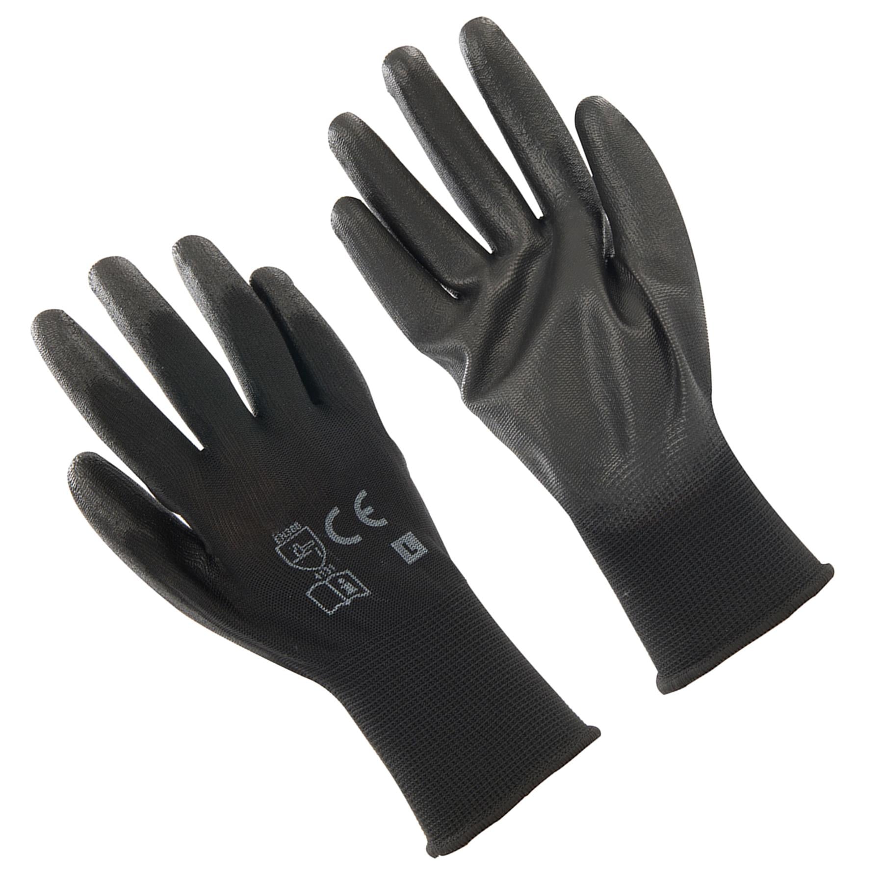 20x PU Palm Coated Work Wear Gardening Black Safety Gloves L 10