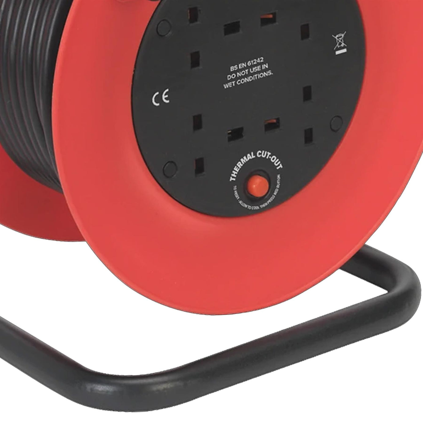 Sealey 4 Way Gang Socket Extension Heavy Duty 25m Cable Reel Electrical Lead