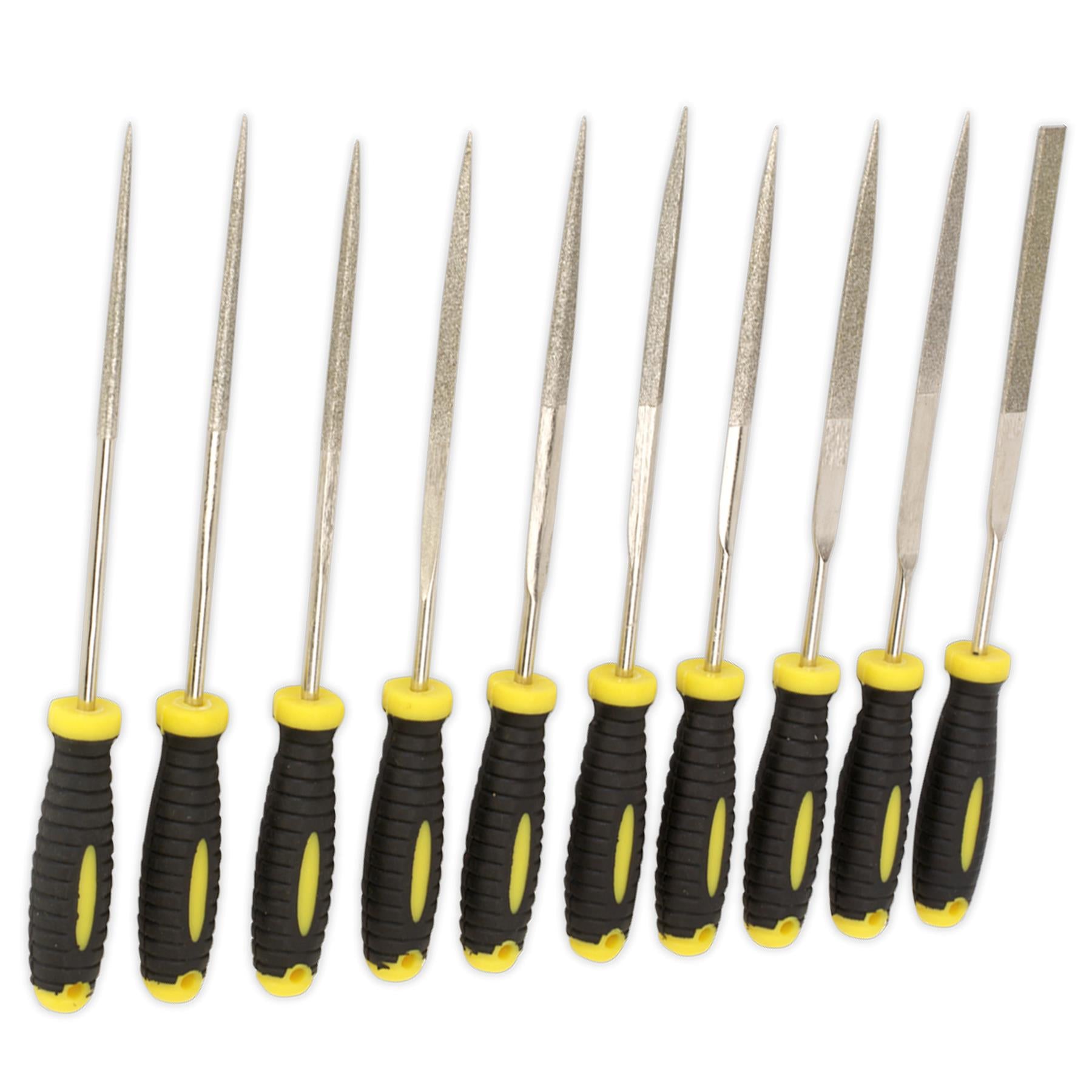 Sealey Diamond Needle File Set 10pc 100mm Soft grip handles