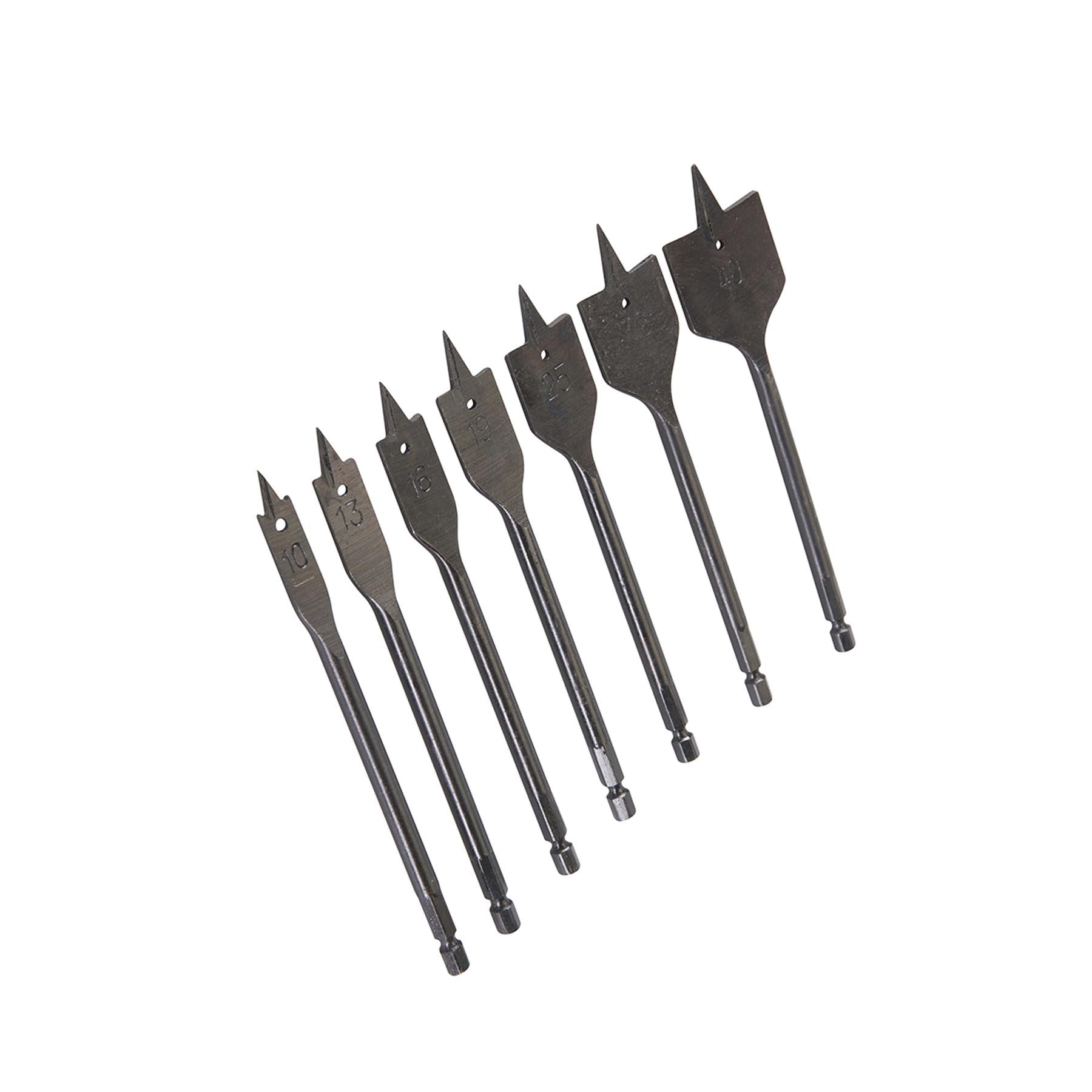7Pce Plumber Flat Bit Set 10mm - 40mm Fully Hardened High Carbon Steel New