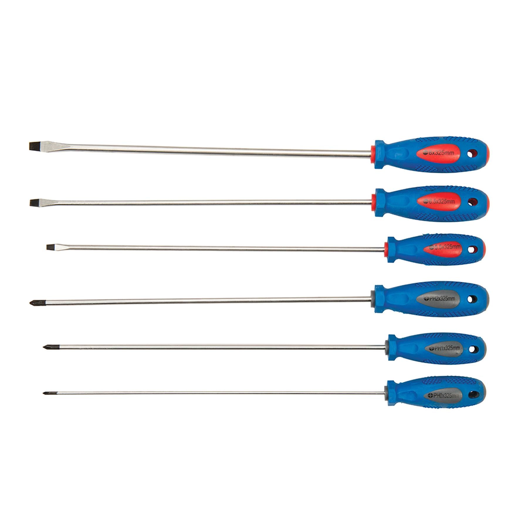 6Pce Extra-Long Screwdriver Set Chrome Vanadium Hardened & Tempered Blade