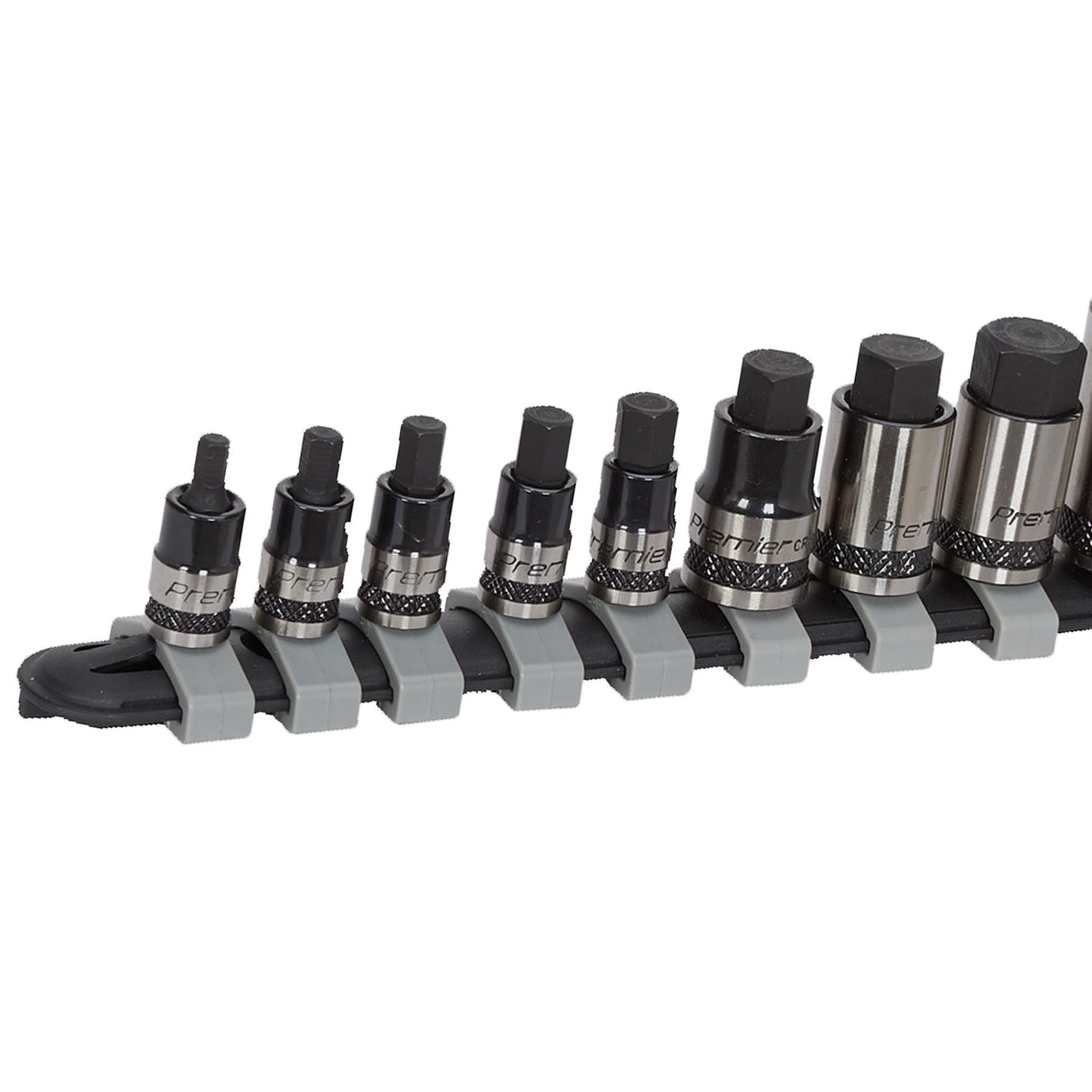 Sealey Hex Socket Bit Set 10pc Stubby 1/4",3/8",1/2"Sq Dr Black