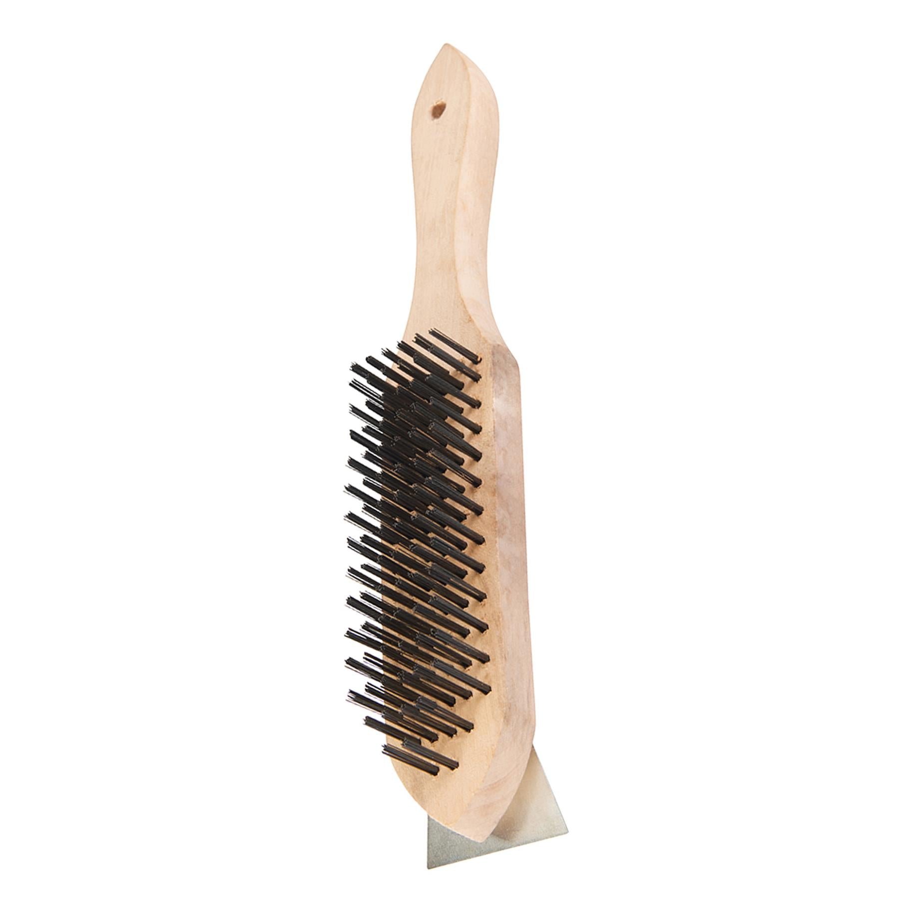 Wooden Wire Brush & Scraper 6 Row Wooden Handle With Scraper Heavy Duty