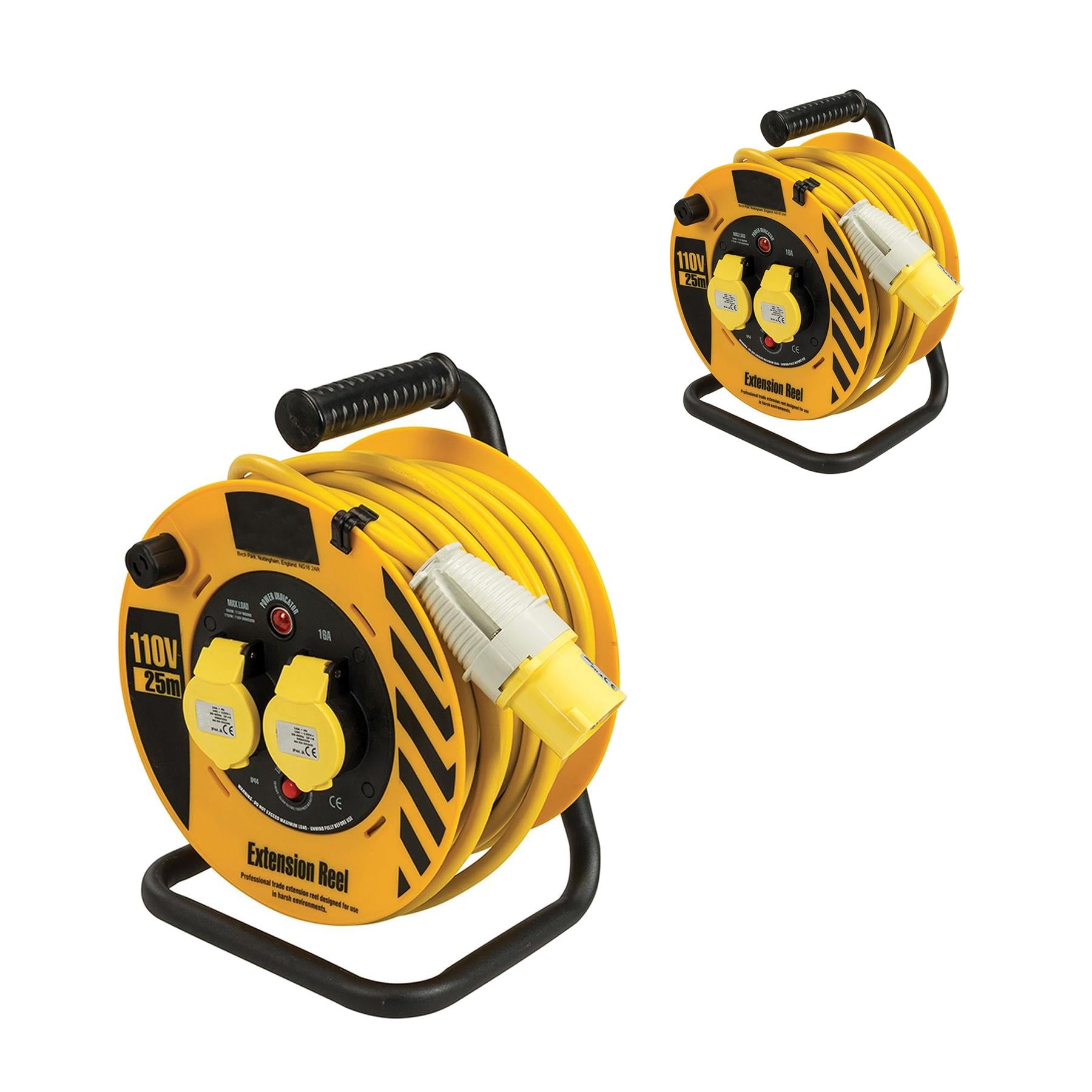 110V 16A Industrial Cable Reel 25m 2 Way Lightweight Strong Steel 3-Core Cable