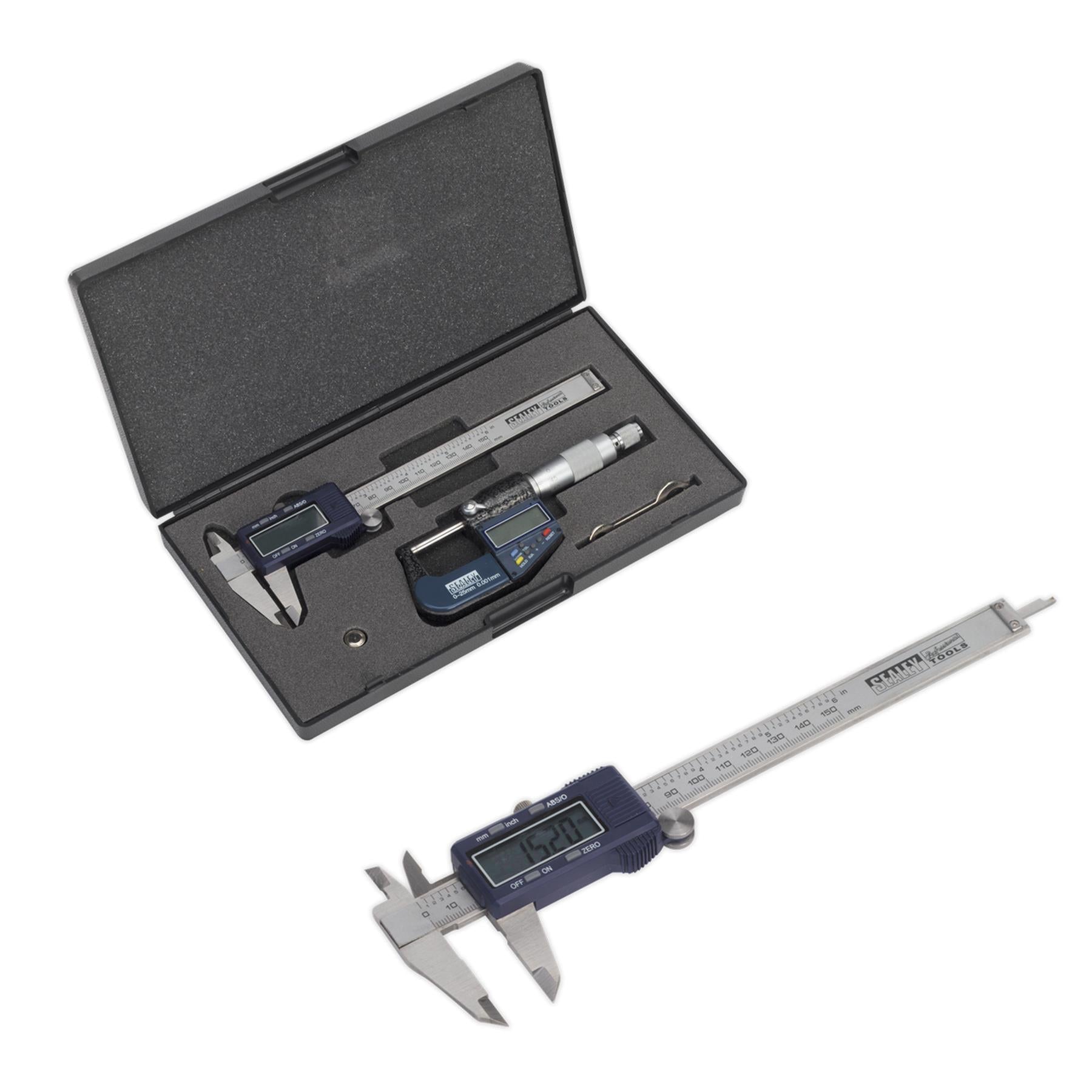 Sealey Digital Measuring Set 2pc Storage Case Micrometer Adjustment Wrench
