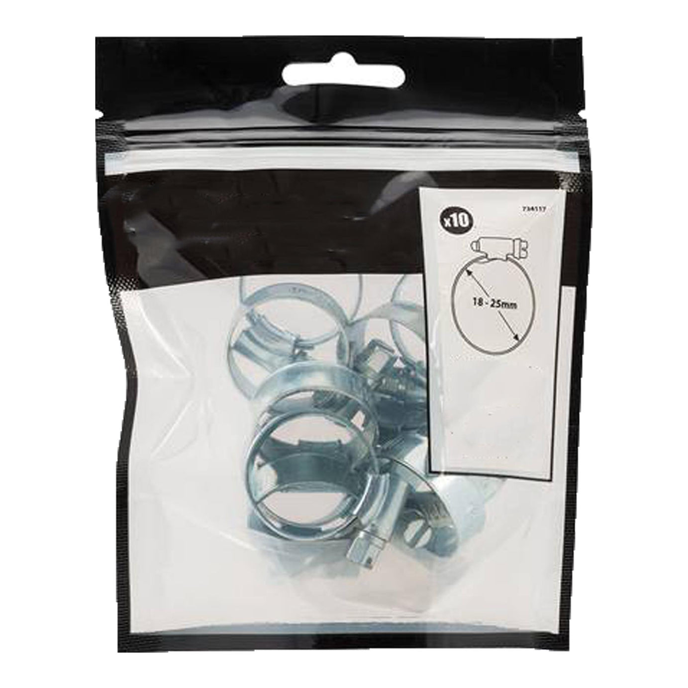 10Pk Hose Clips - 18 - 25mm (Ox) Zinc-Plated Mild Steel Ideal For Automotive Use