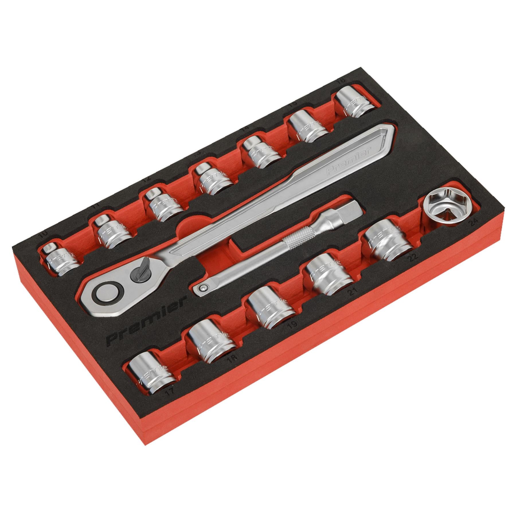 Sealey Low Profile Socket Set 15pc 1/2"Sq Drive Metric - Platinum