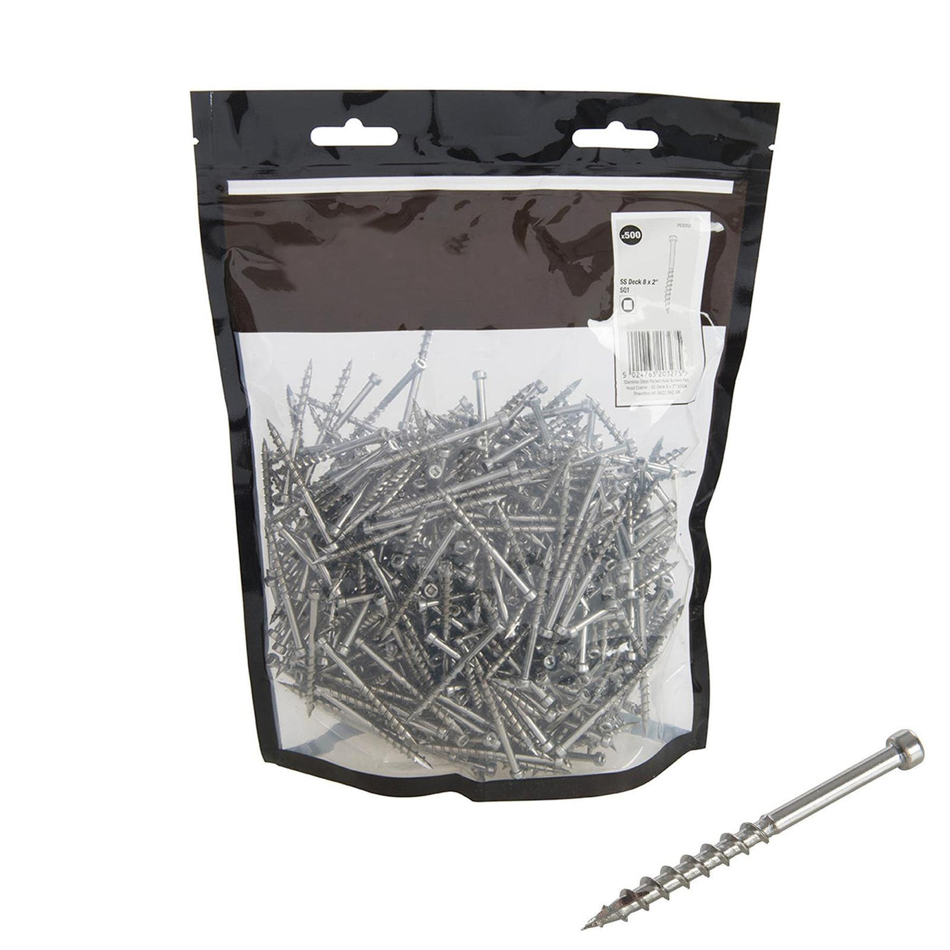 Stainless Steel Pocket-Hole Screws Pan Head Coarse  Thread -SS Deck 8 x 2" 500pk