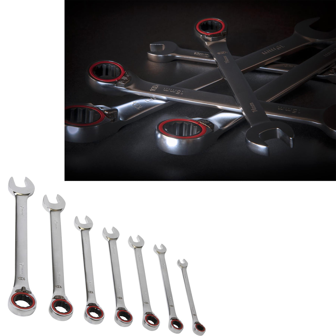 Sealey Reversible Ratchet Comb. Spanner Set 7pc Platinum Series