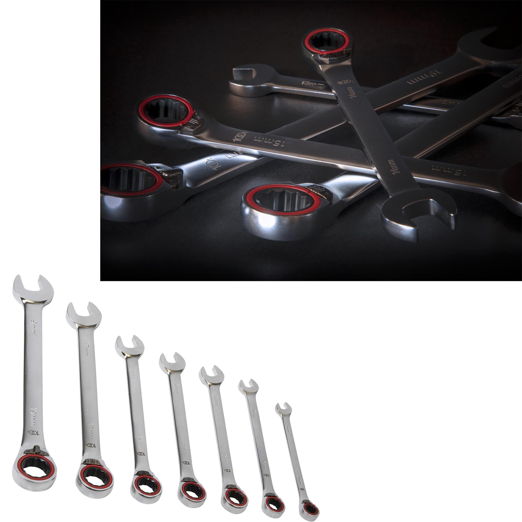 Sealey Reversible Ratchet Comb. Spanner Set 7pc Platinum Series