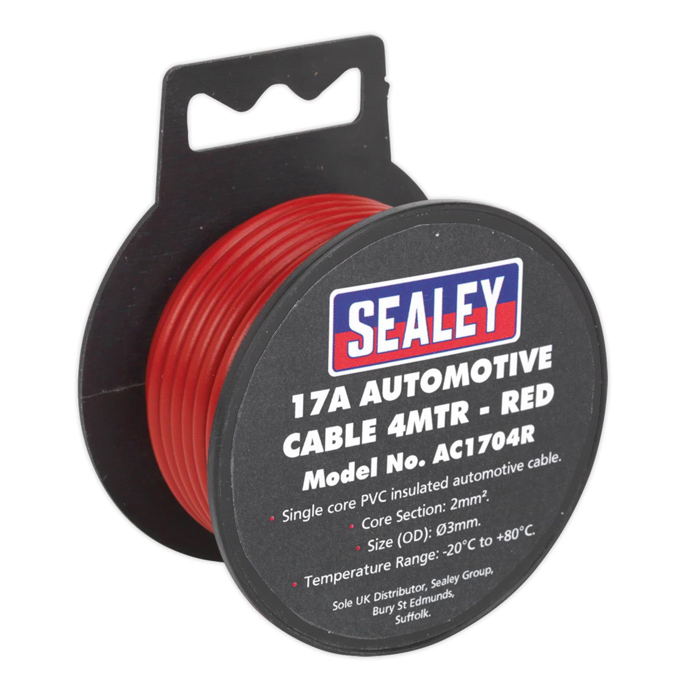 Sealey Automotive 17A 4m Thick Wall Single Core Auto Car Van Cable Wire Red