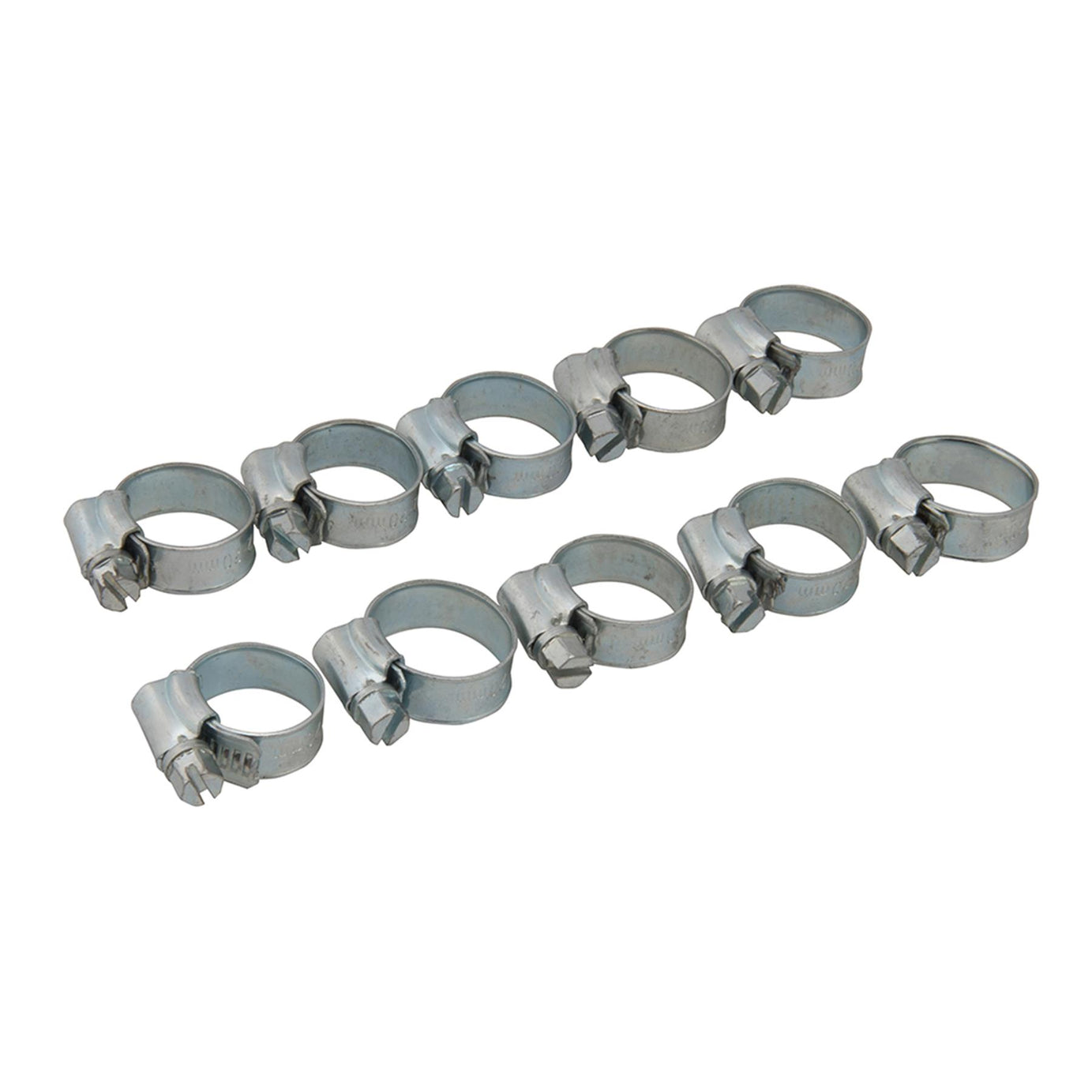 10Pk Hose Clips - 12 - 20mm (Oo) Zinc-Plated Mild Steel For Automotive Use