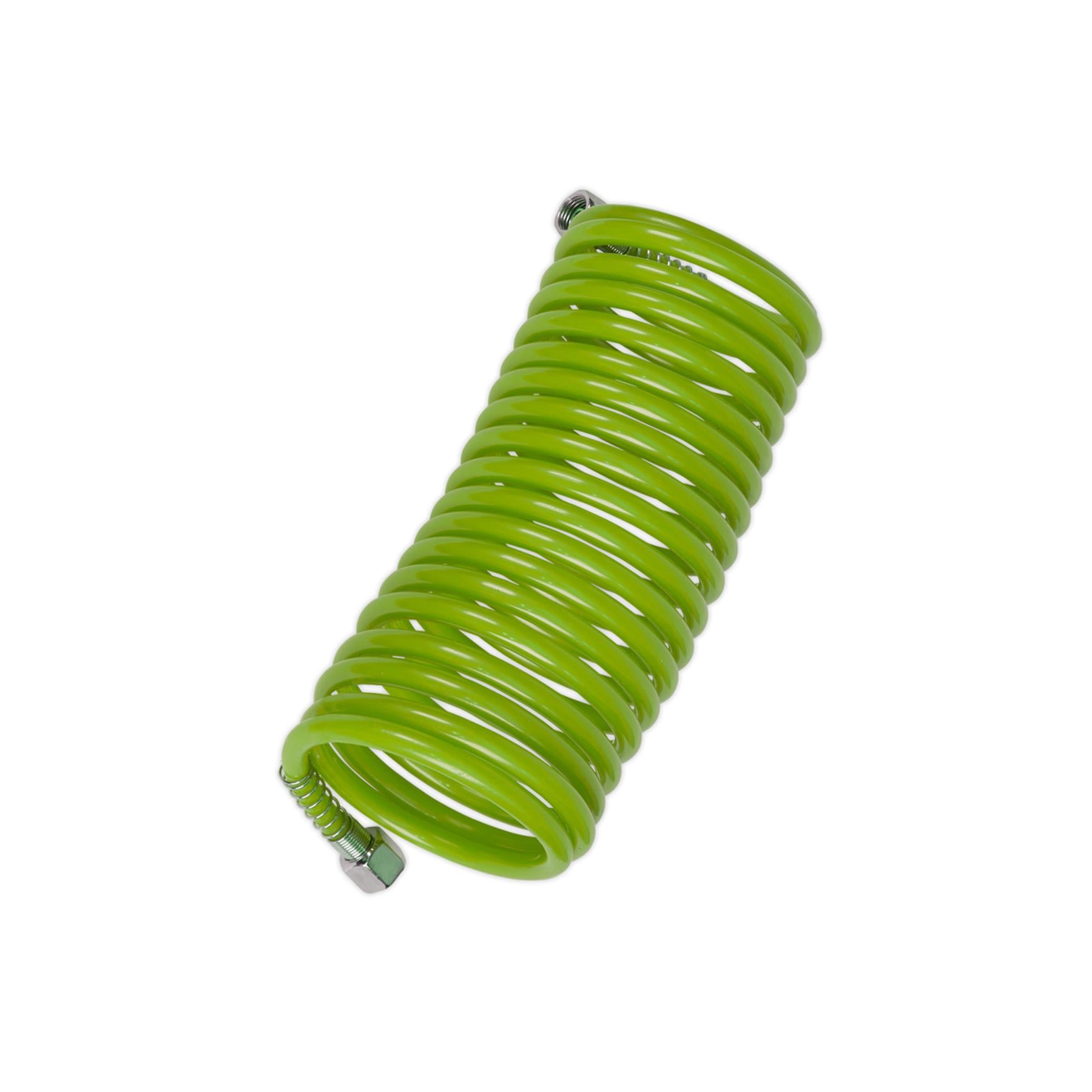 Sealey PE Coiled Air Hose 5m x Ø5mm with 1/4"BSP Unions - Green