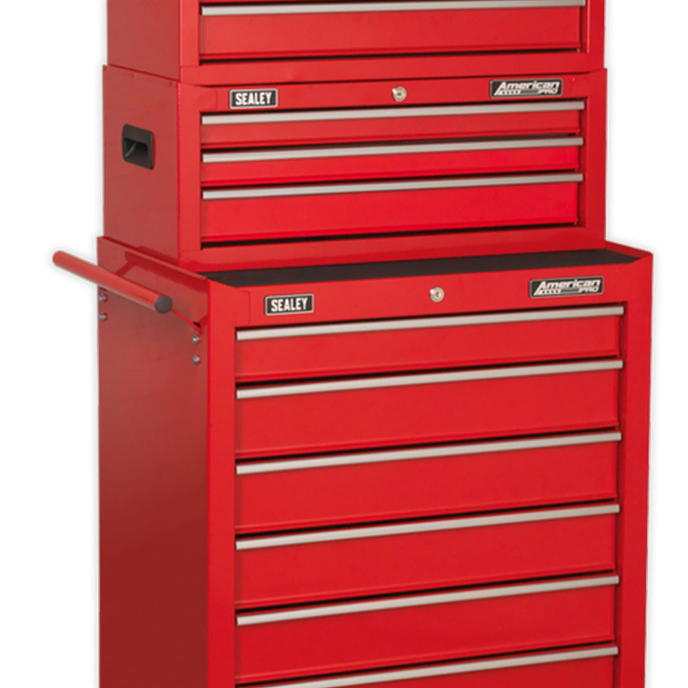 Sealey Topchest, Mid-Box & Rollcab 14 Drawer Stack - Red