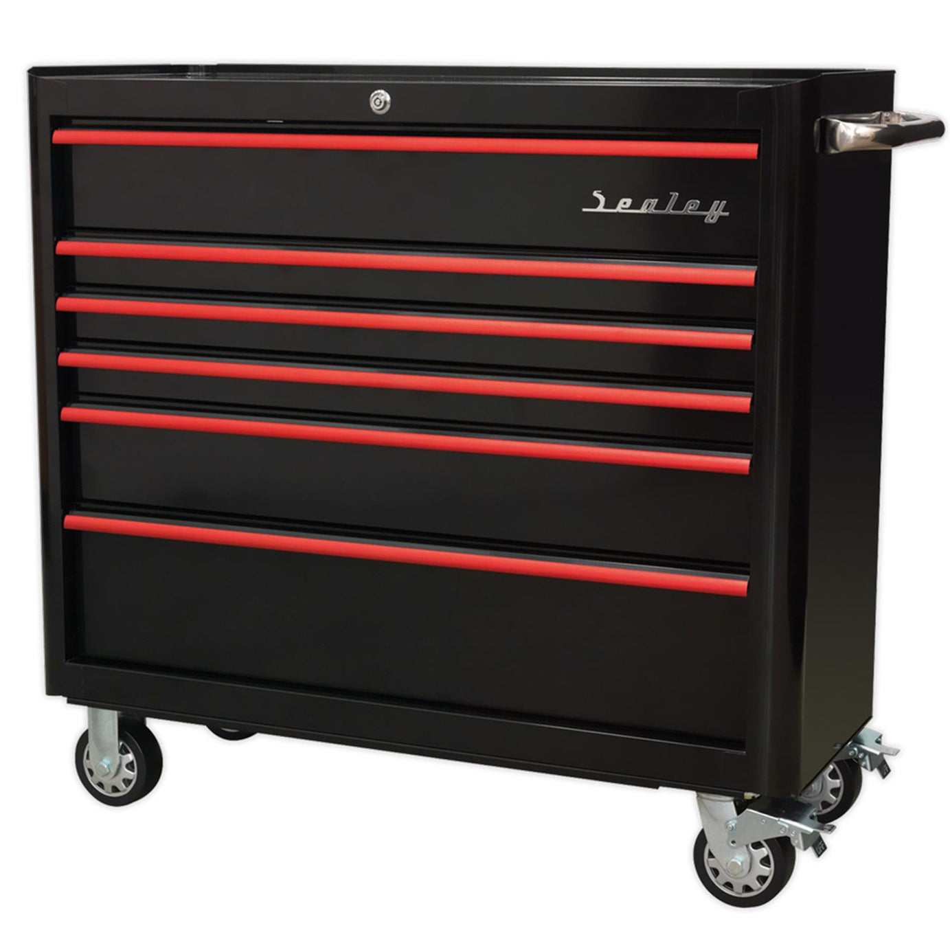 Sealey Rollcab 6 Drawer Retro Style -Black/Red Anodised Draw Pulls
