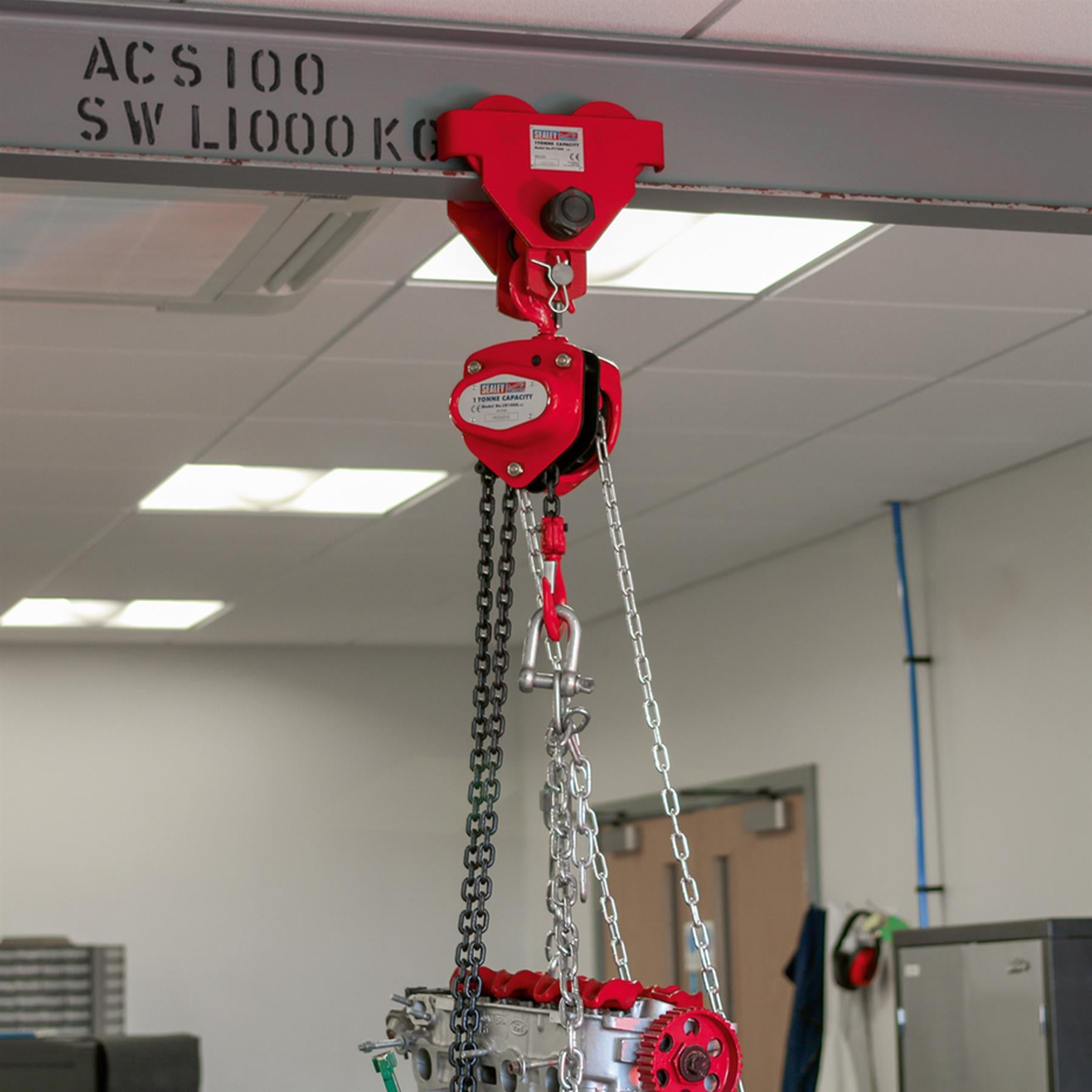 Sealey Chain Block 1tonne 2.5m Safety Latches Compact Gear Housing