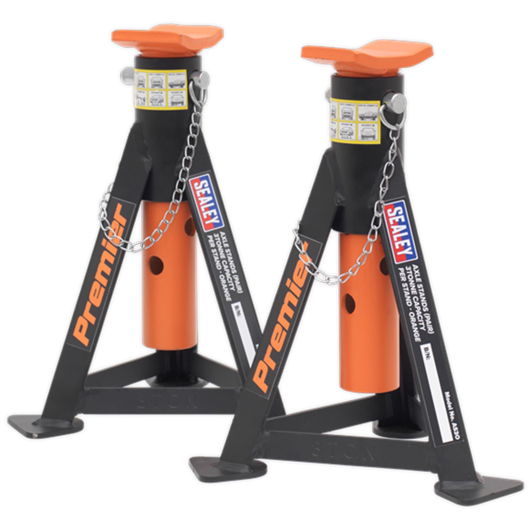 Sealey Axle Stands (Pair) 3tonne Capacity per Stand Orange