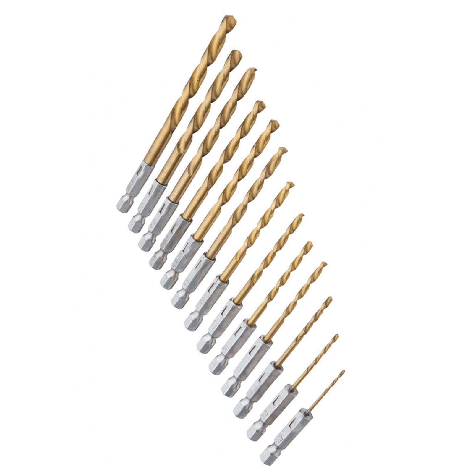 BlueSpot 13Pce Titanium Drill Bit Set HSS Titanium Coated Drill Bits Hex Shank 1.5 - 6.5mm