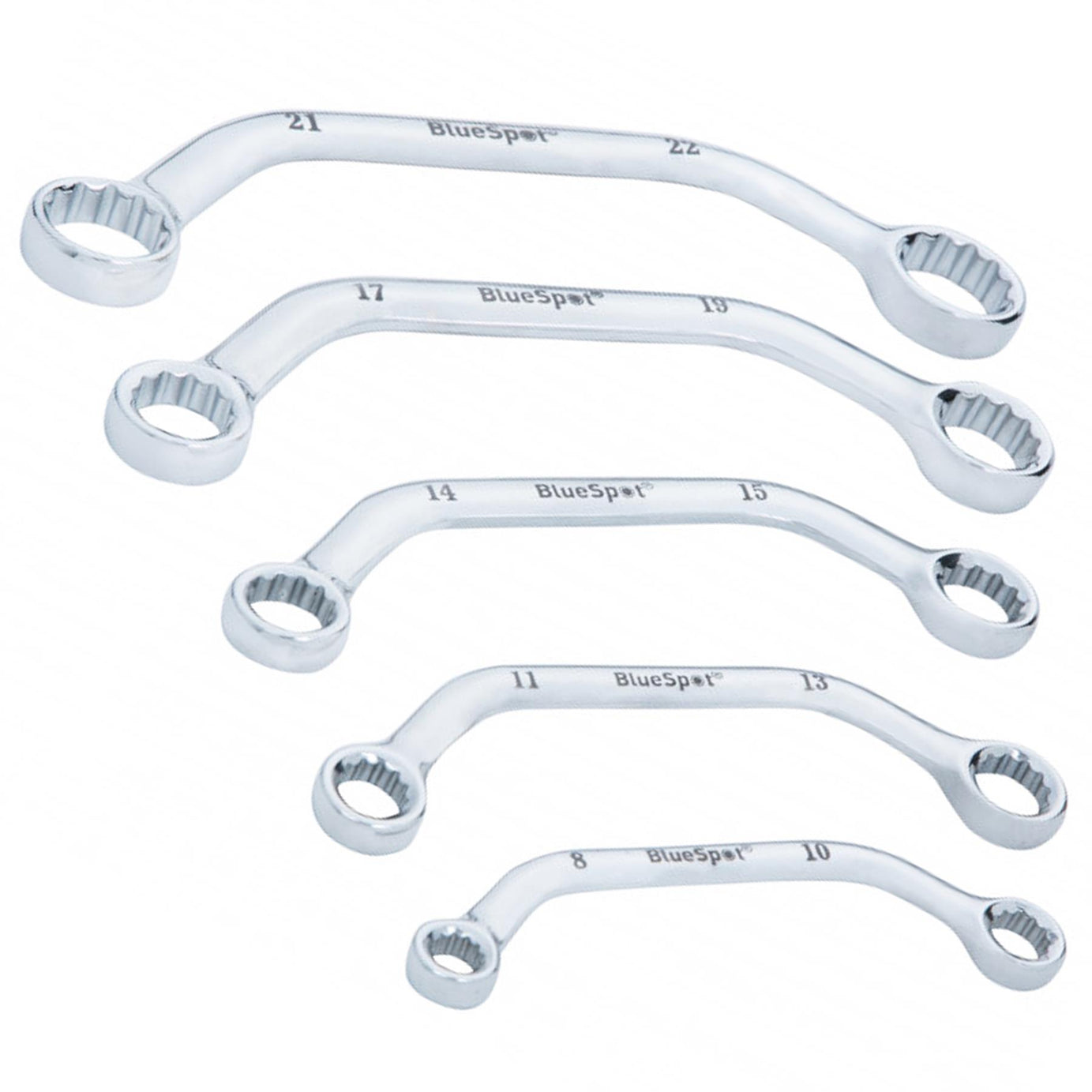 BlueSpot 5 Piece 8-22mm Obstruction Spanner Set Metric Curved Chrome Vanadium