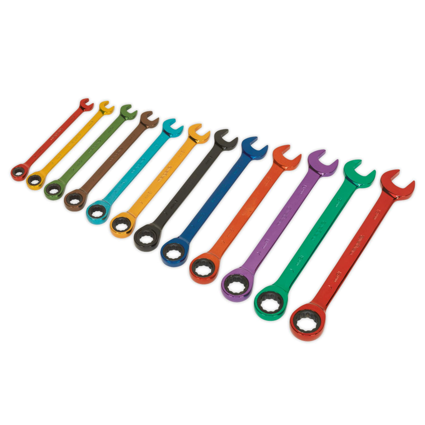 Sealey Ratchet Combination Spanner Set 12pc Multi-Coloured Metric
