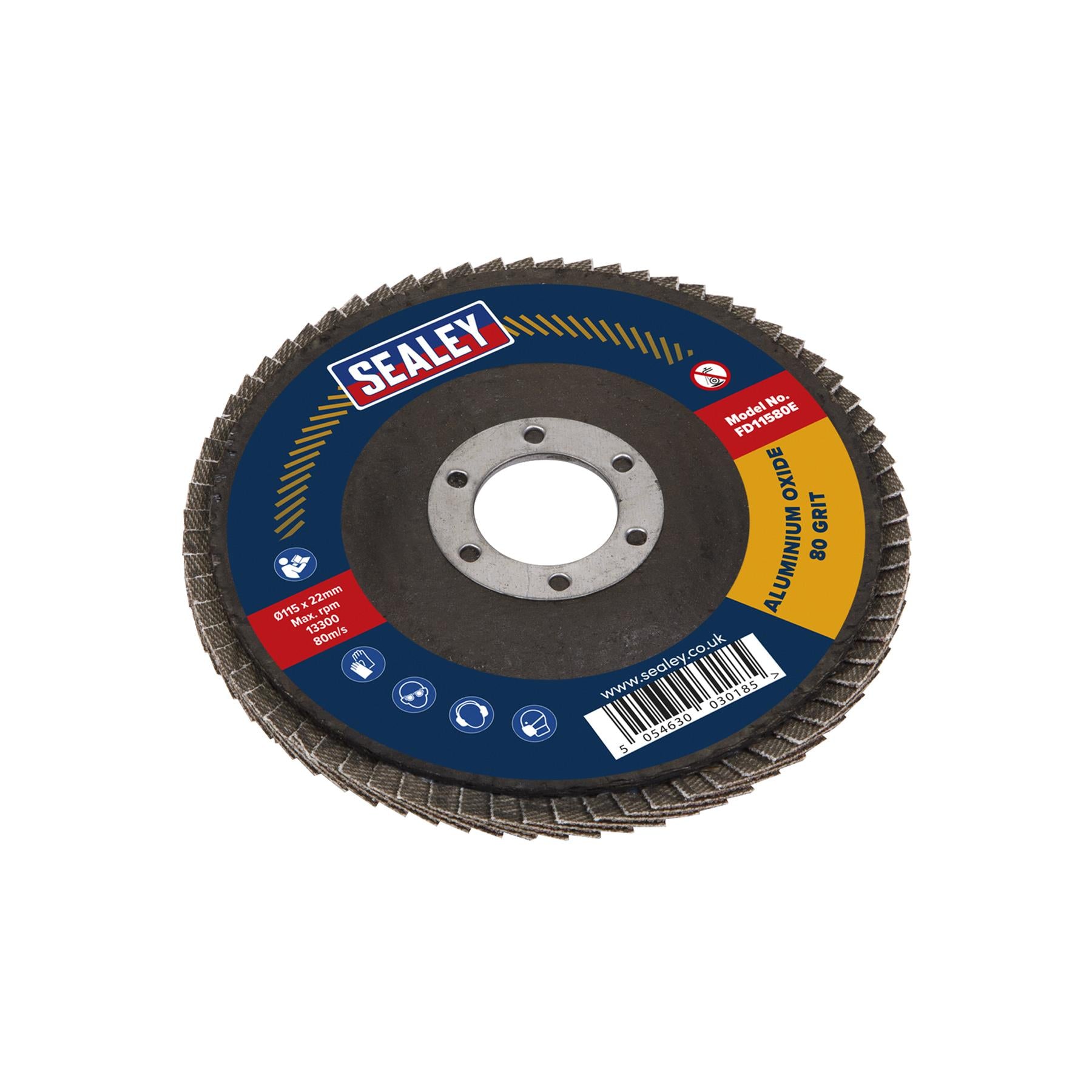 Sealey Flap Disc Aluminium Oxide Ø115mm Ø22mm Bore 80Grit