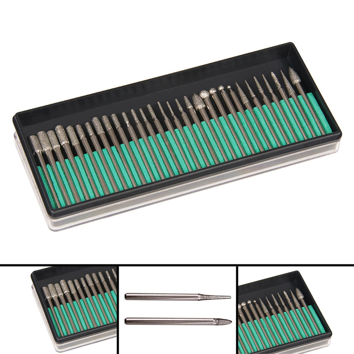 30Pc Diamond Burr Rotary Tool Bit Set Dremel Engraving Tiles Stone Glass Wood