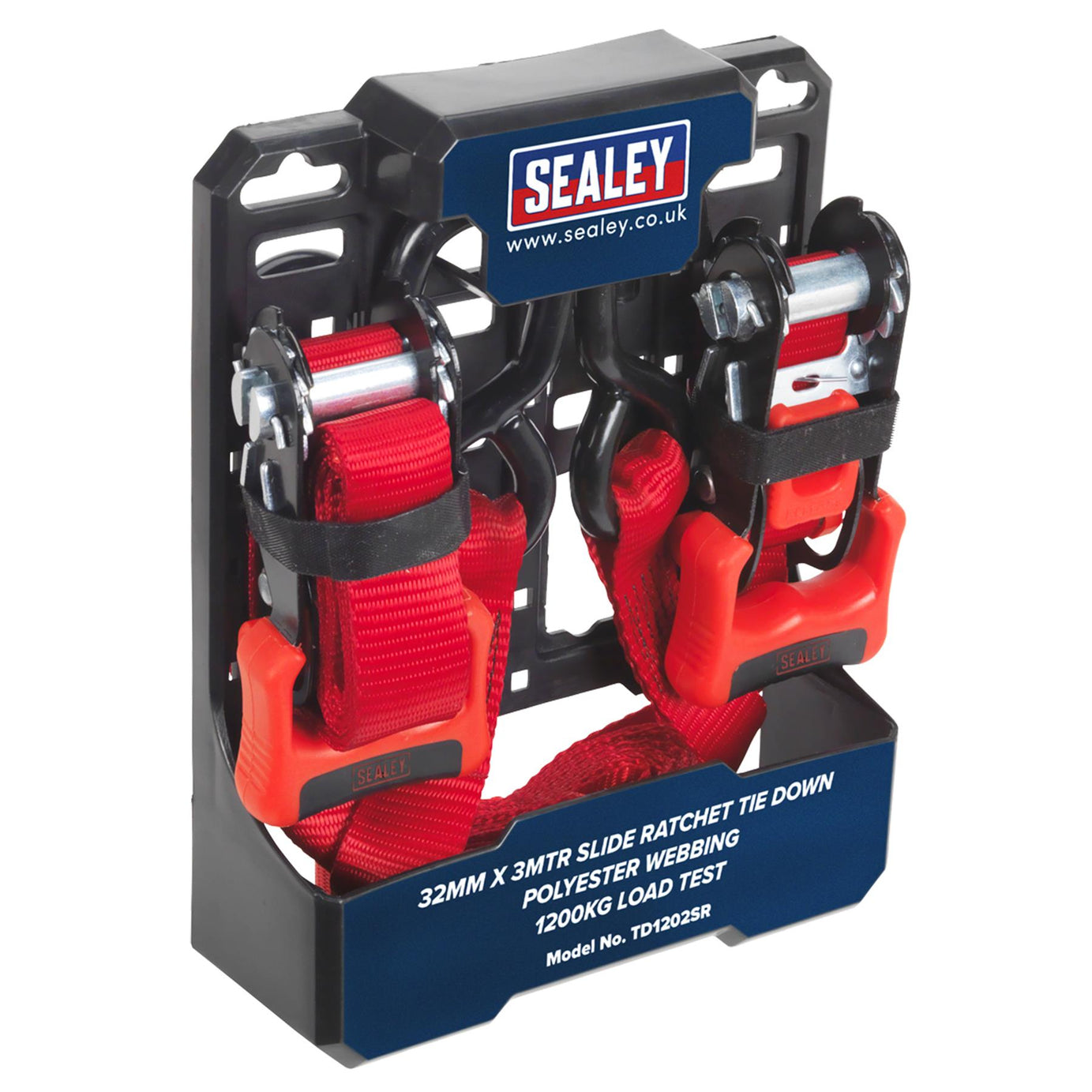 Sealey Slide Ratchet Tie Down 32mm x 3m Polyester Webbing with S-Hooks 1200kg Breaking Strength
