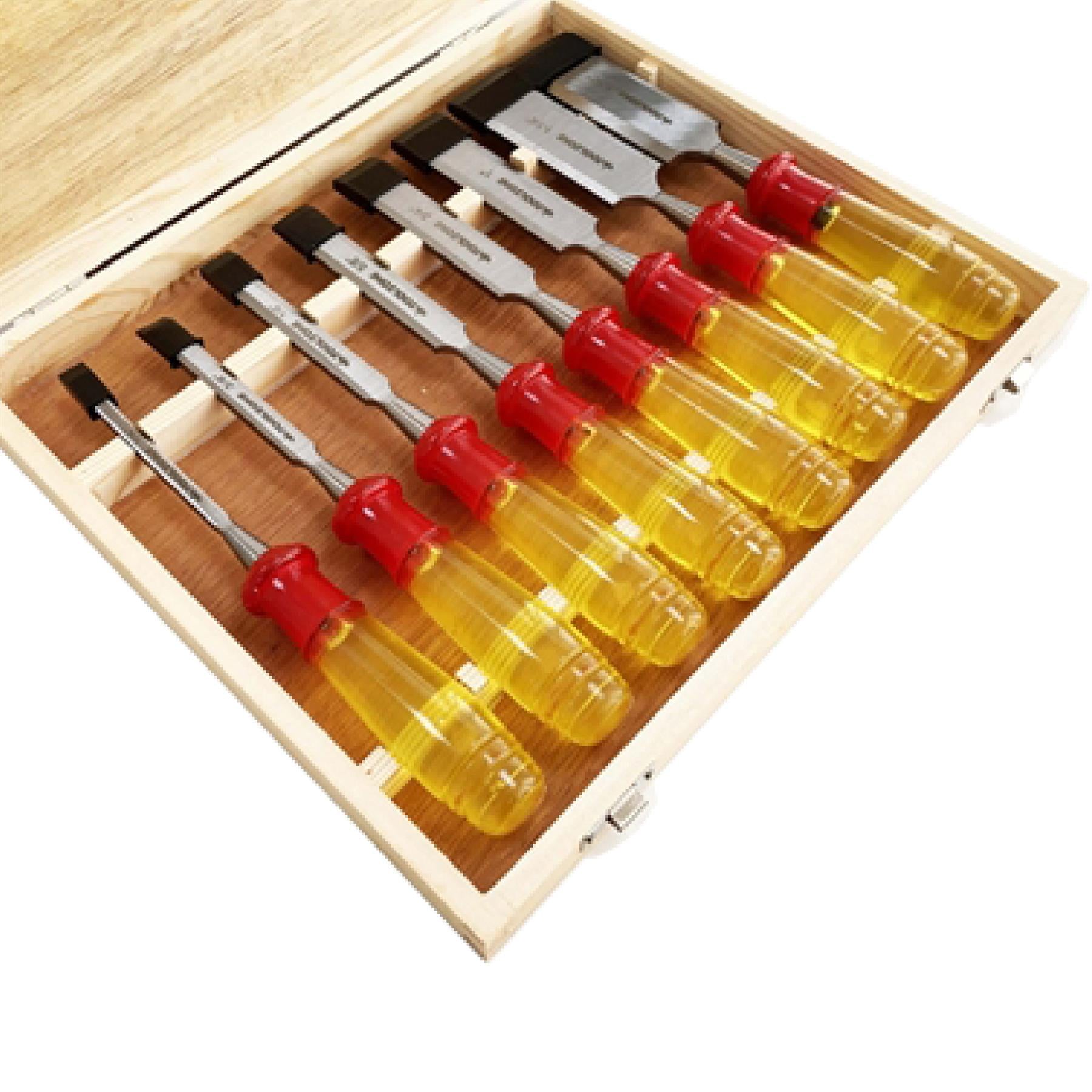 8 Pieces Wood Chisel Set Work Professional Plastic Handle Wooden Storage Case
