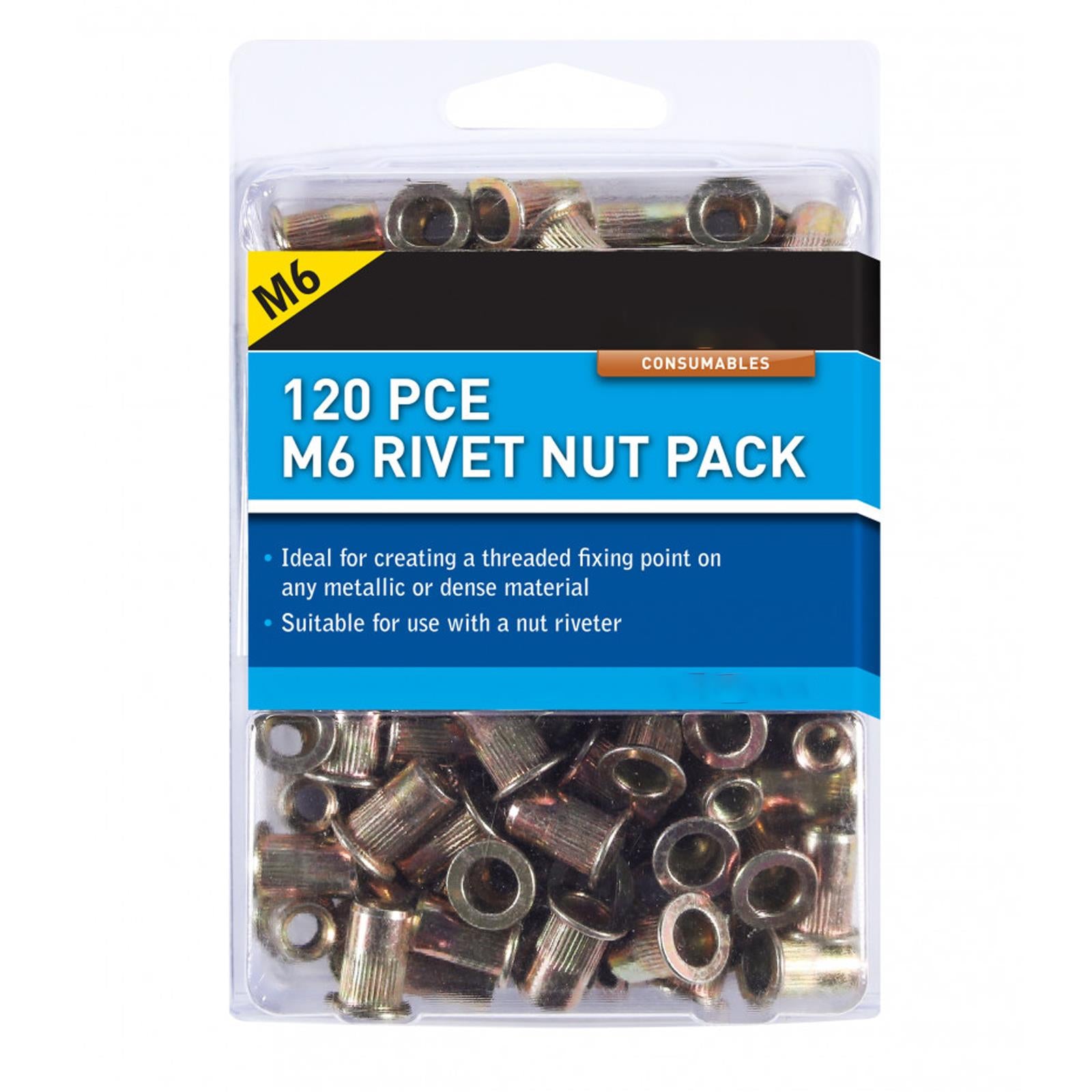 BlueSpot 120Pce M6 Rivet Nut Pack Metallic Thread Fixing Point Carbon Steel Nut Rivets