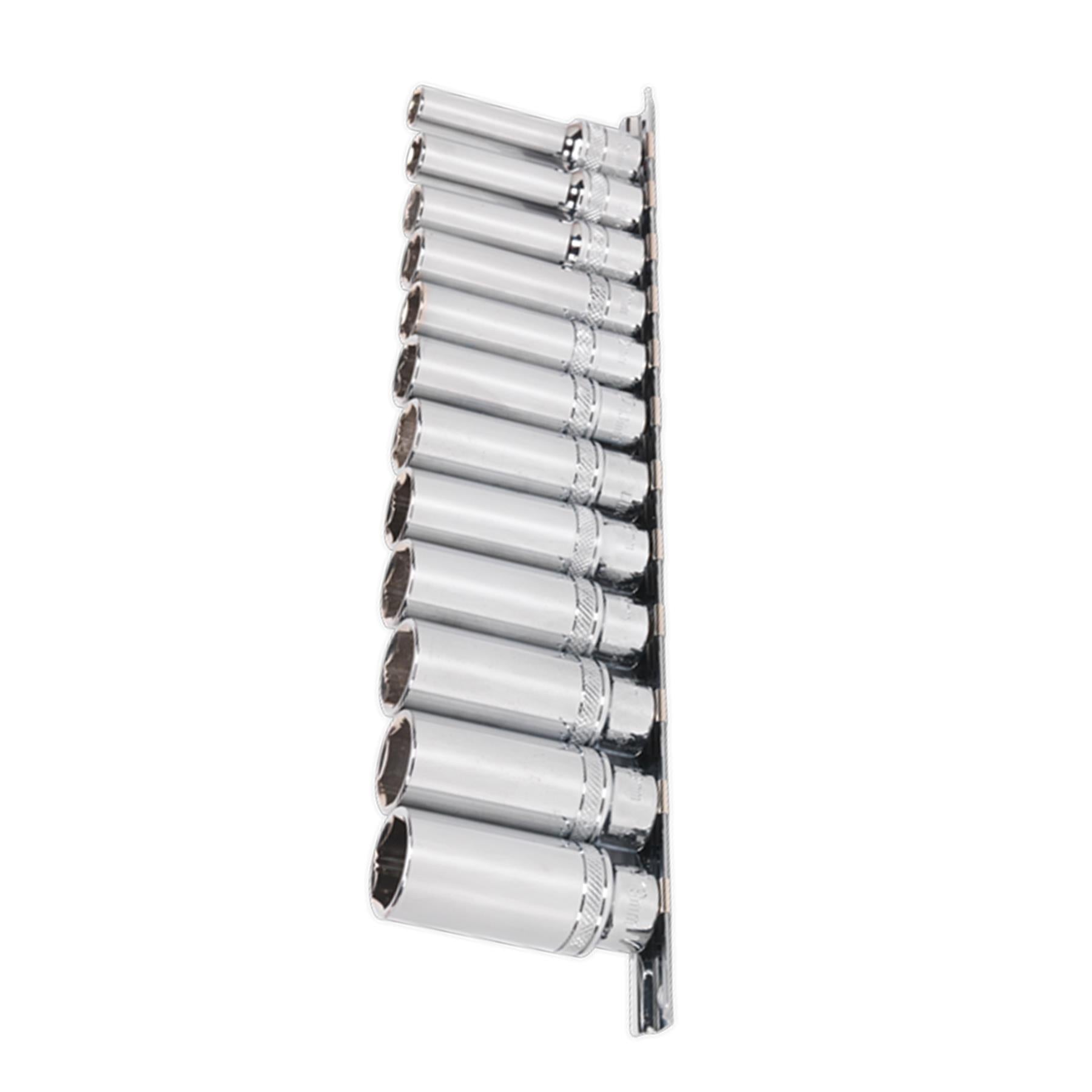 Sealey Deep Lock-On Socket Set 3/8"Sq Dr 12pc 8-19mm 6pt Metric Long Reach
