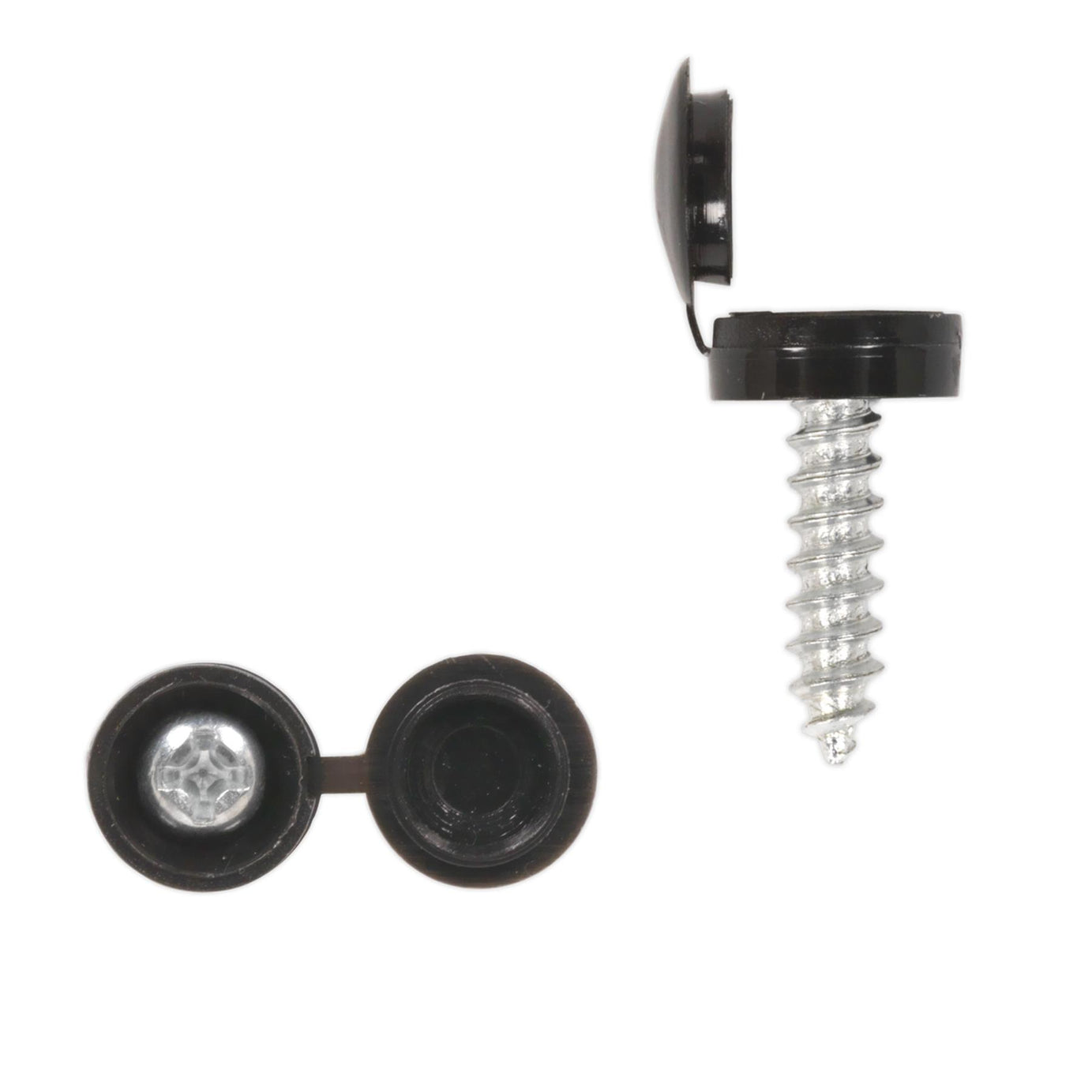 Sealey Numberplate Screw & Flip Cap 4.2 x 19mm Black Pack of 50