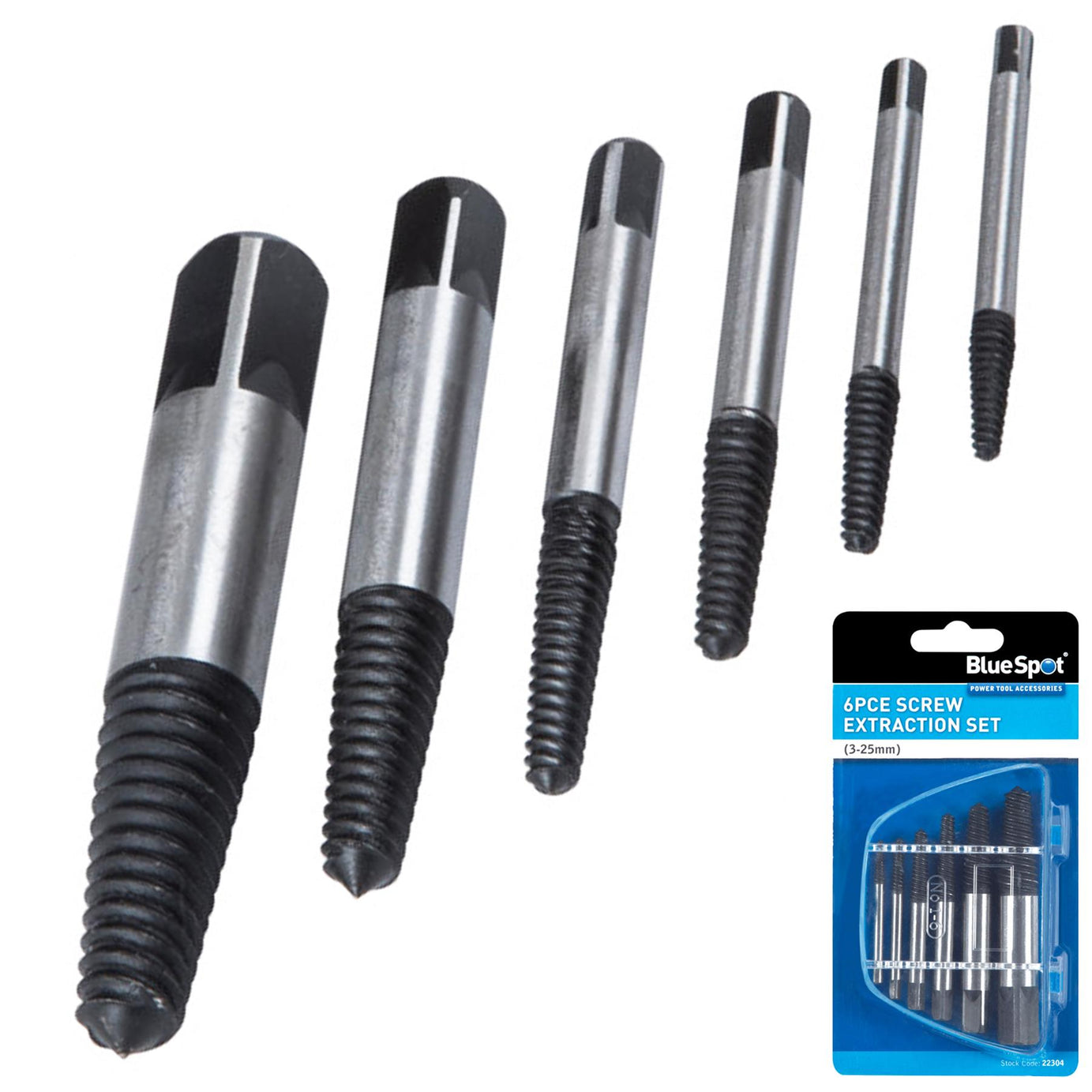 BlueSpot 6pc Screw Extractor Drill Bits Set Broken Damaged Screws Bolt Remover