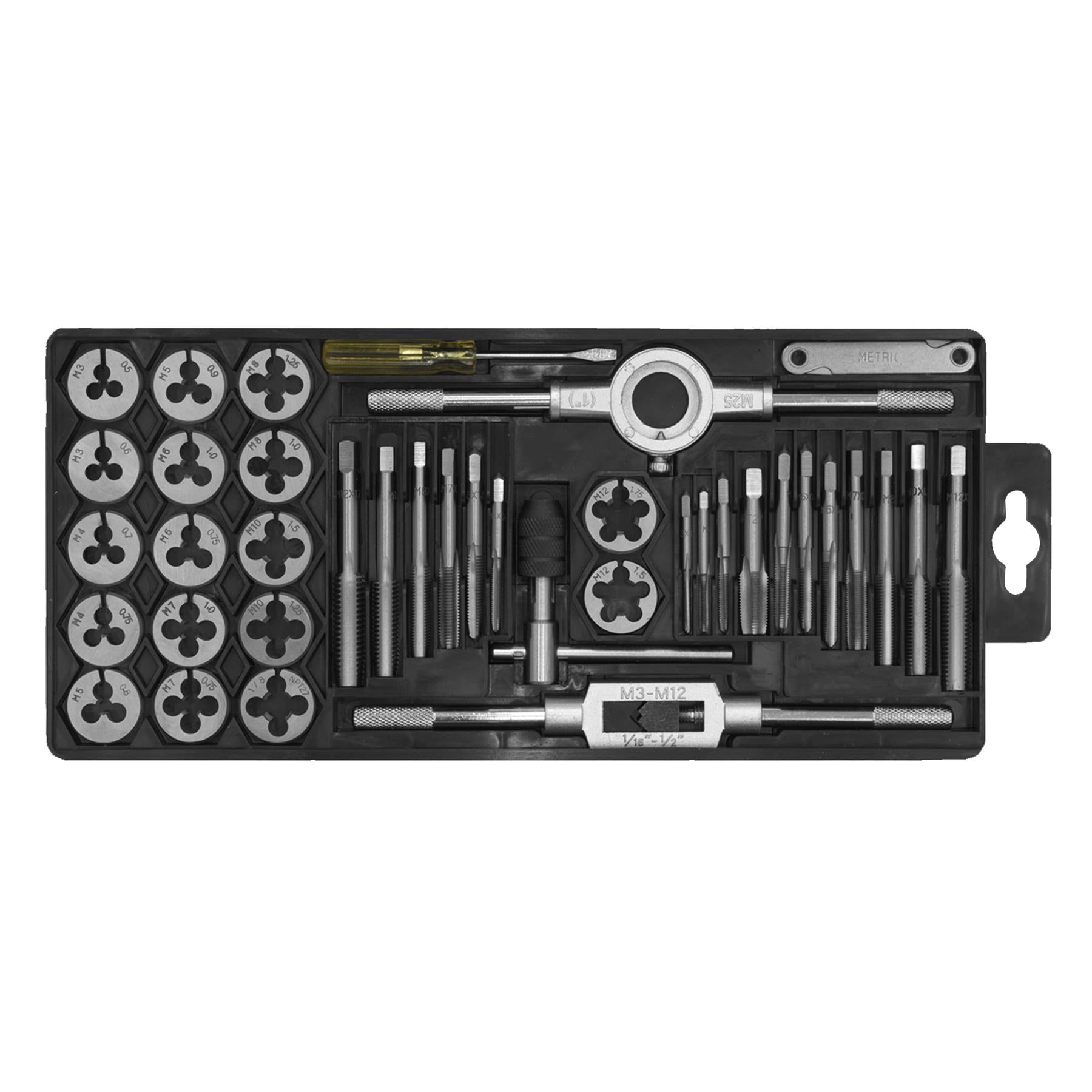 Sealey 40pc Metric Tap and Die Set Split Dies Alloy Steel M3 - M12