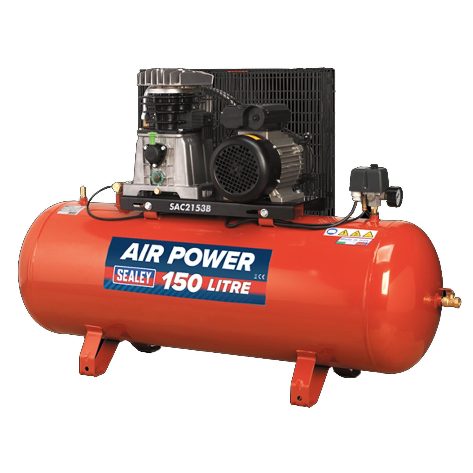 Sealey Compressor 150L Belt Drive 3hp with Cast Cylinders-SAC1153B