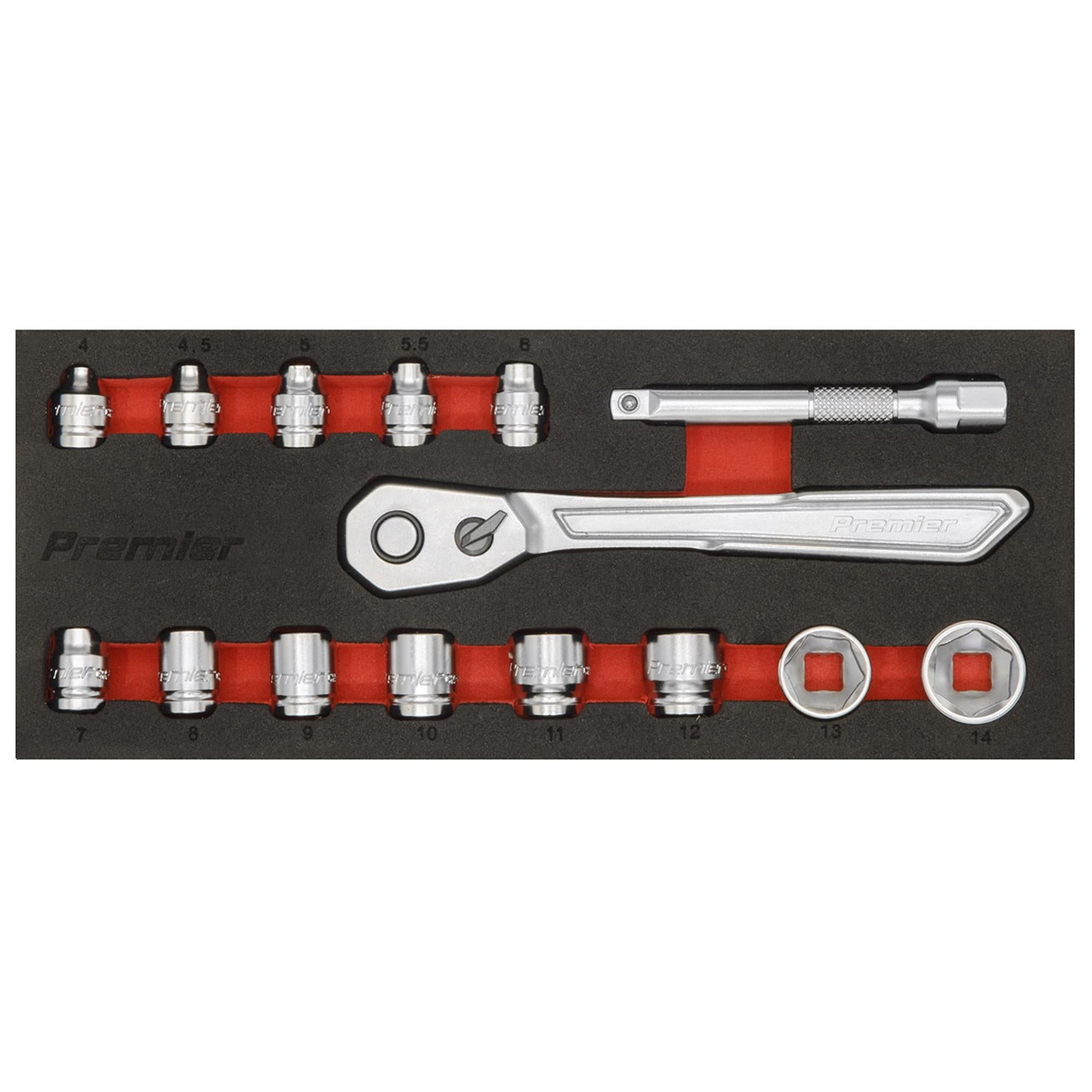 Sealey Low Profile Socket Set 15pc 1/4"Sq Drive Metric - Platinum