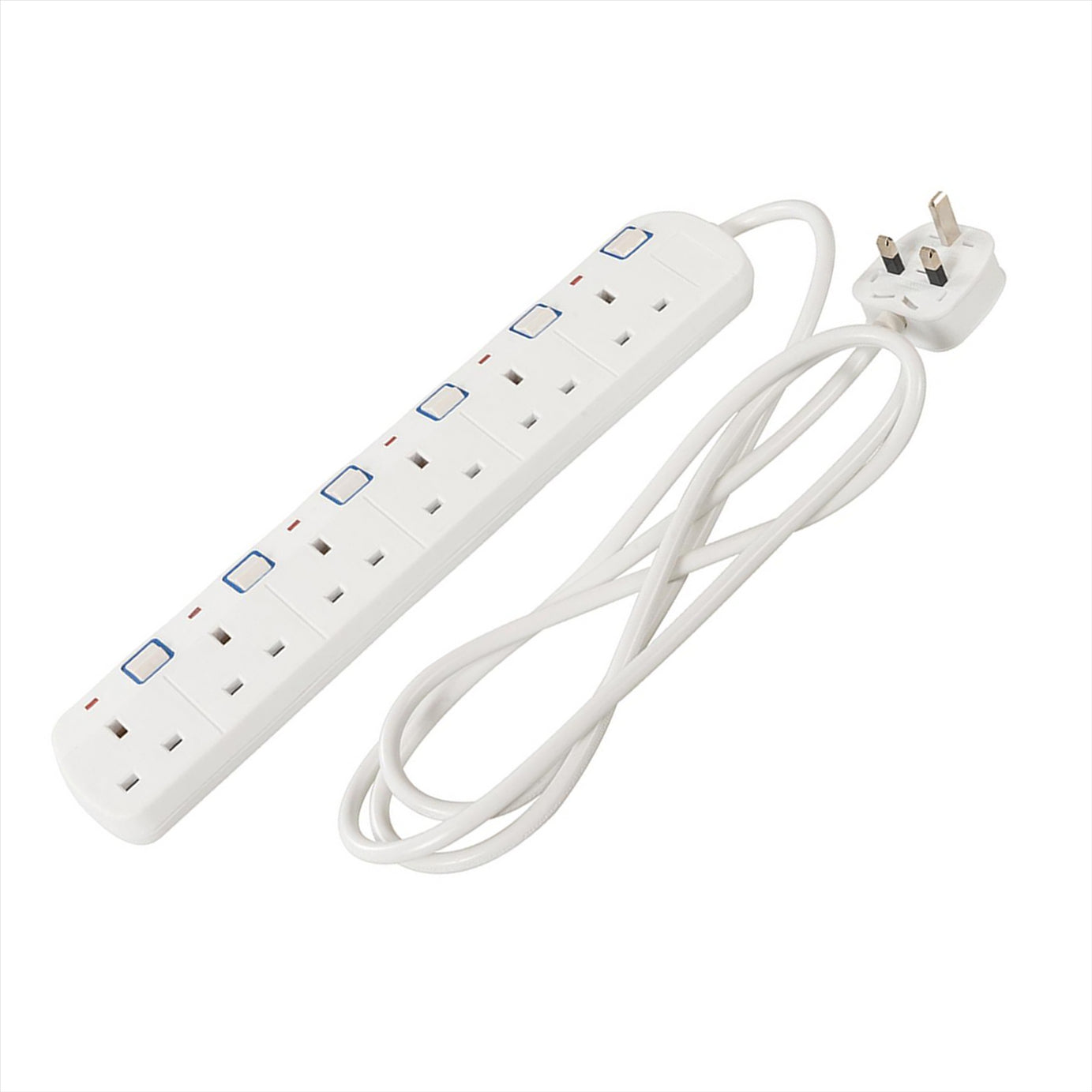 Switched Extension Lead with Neon Indicator 240V 6Gang 2m Individual Switch