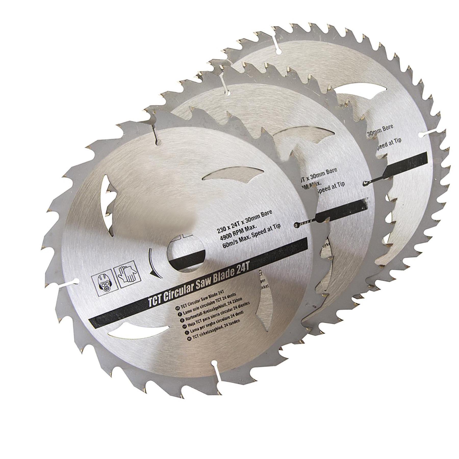 3 Piece TCT Circular Saw Blade Set 230 x 30 - 25, 20, 16mm Rings