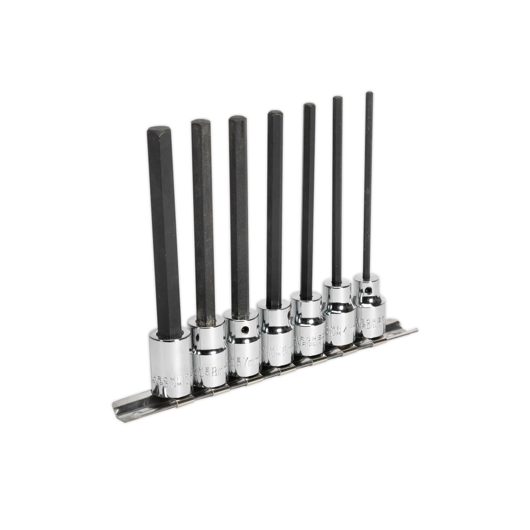 Sealey Hex Socket Bit Set 7pc 3/8"Sq Drive 110mm Metric