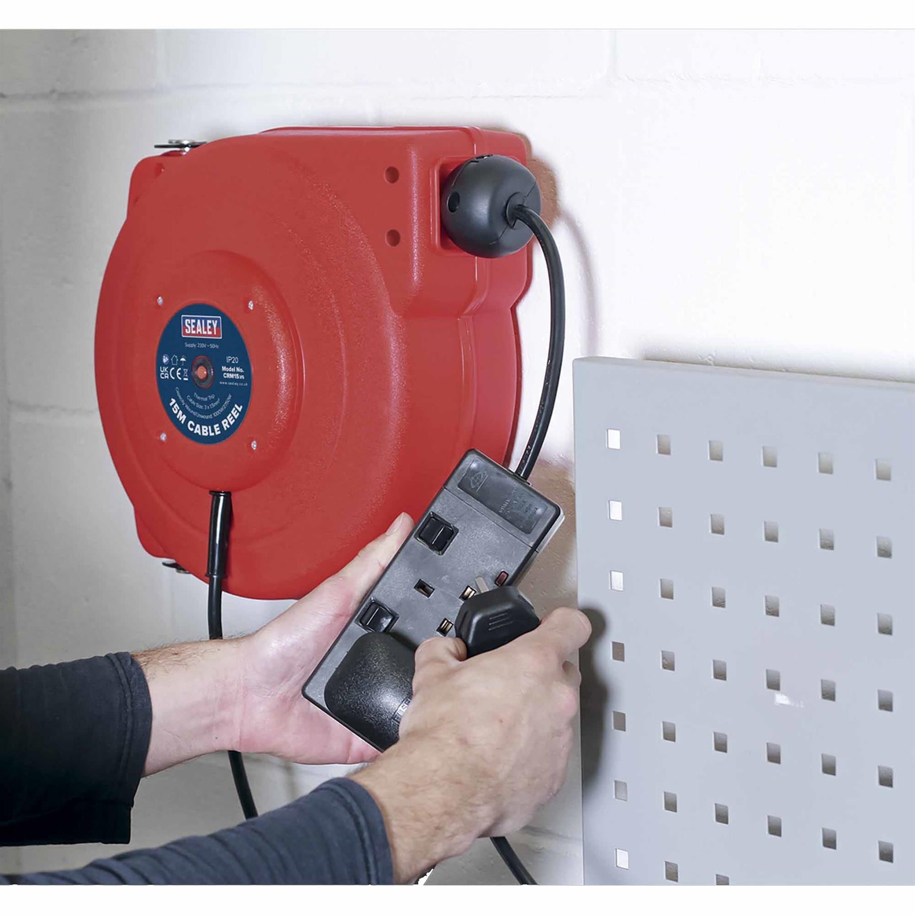 Sealey Cable Reel System Retractable 15m 2 x 230V Socket