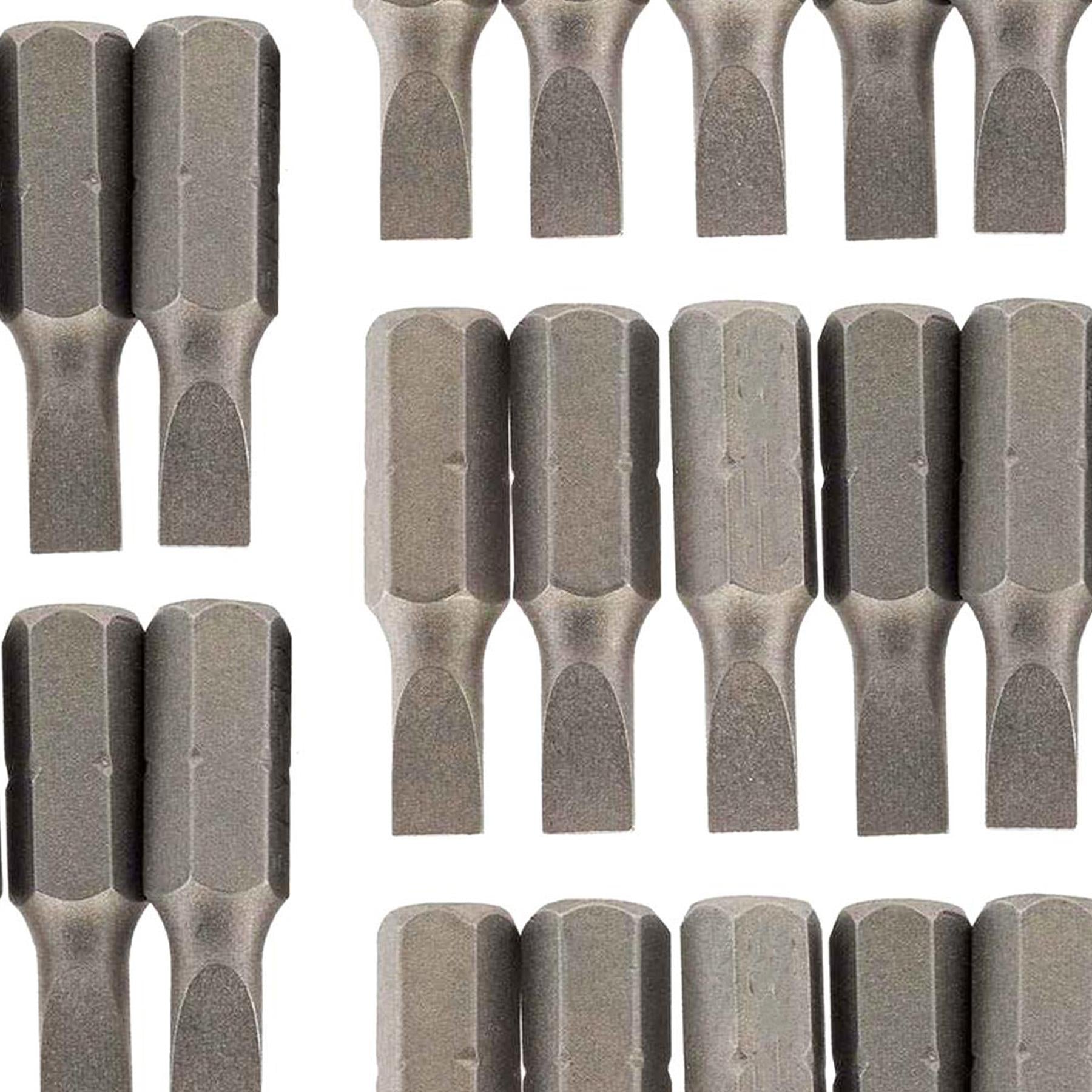 Slotted Screwdriver Bits 6mm CRV Chrome Vanadium Steel 1/4" Hex Drive 25Pcs