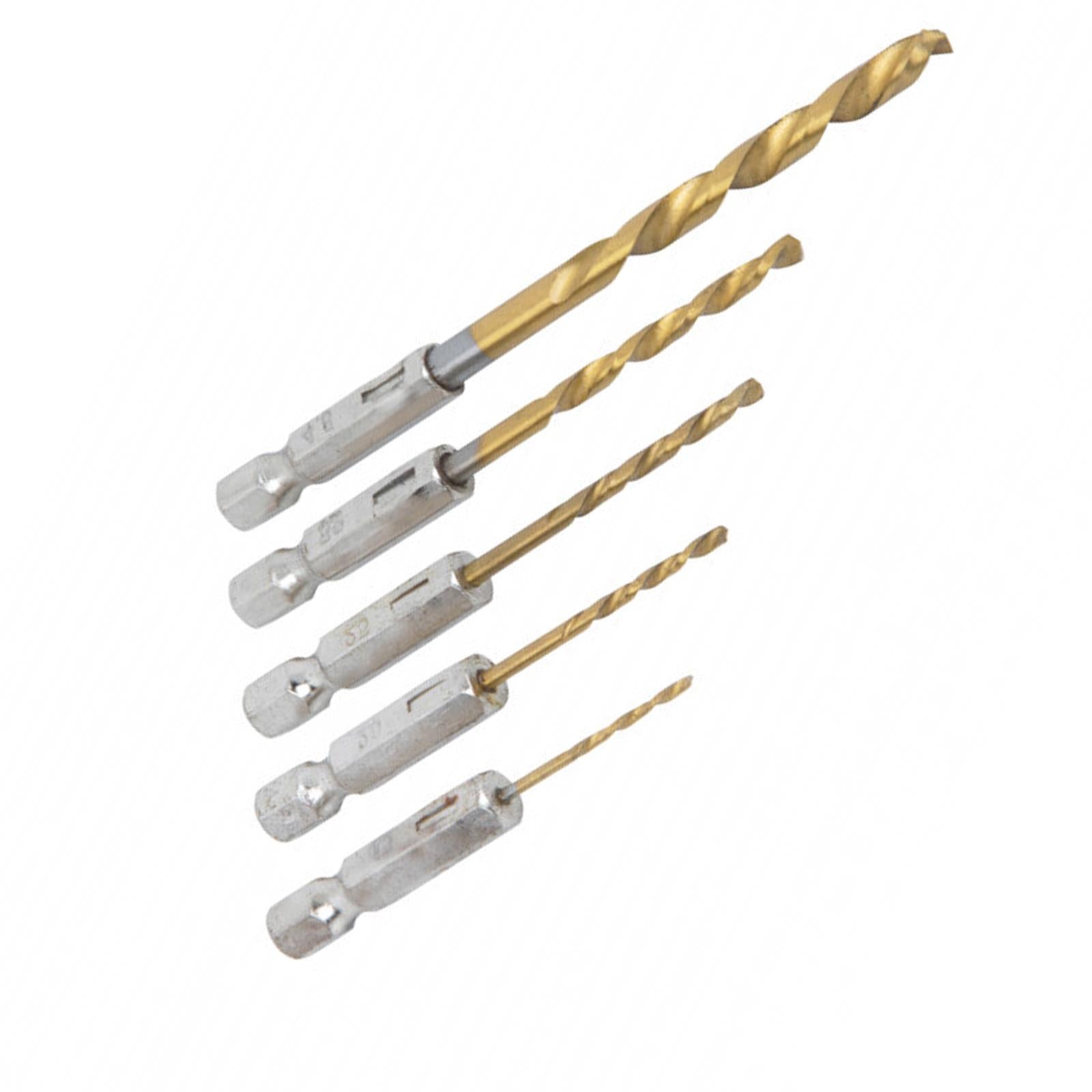 BlueSpot 5pc 1/4" Hex Fitting Titanium Drill Bit Set 1.5-4.8mm For Metal Wood Fits Impact
