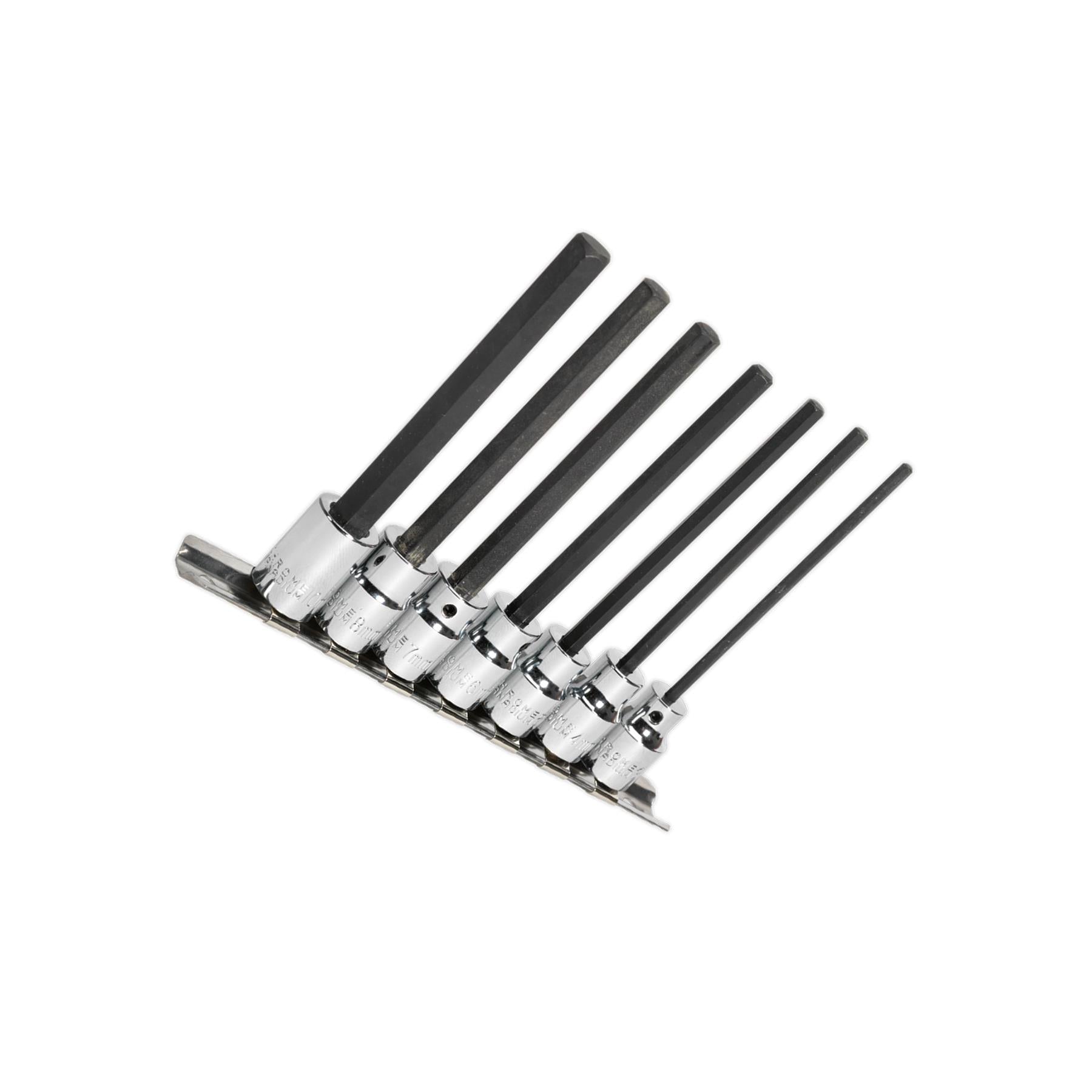 Sealey Hex Socket Bit Set 7pc 3/8"Sq Drive 110mm Metric