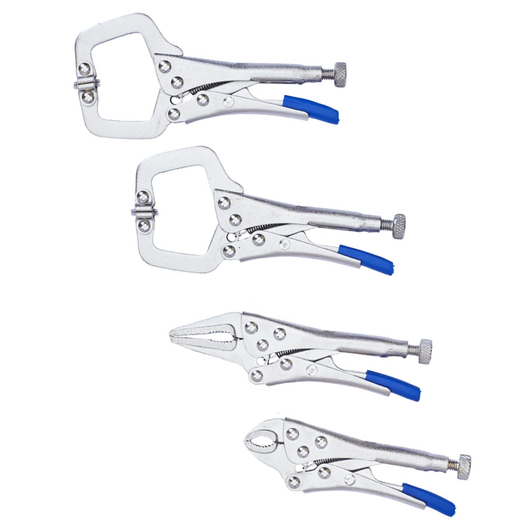 BlueSpot 4 PCE Mini Locking Plier Set Round, Long Nose And C-Clamps PLier
