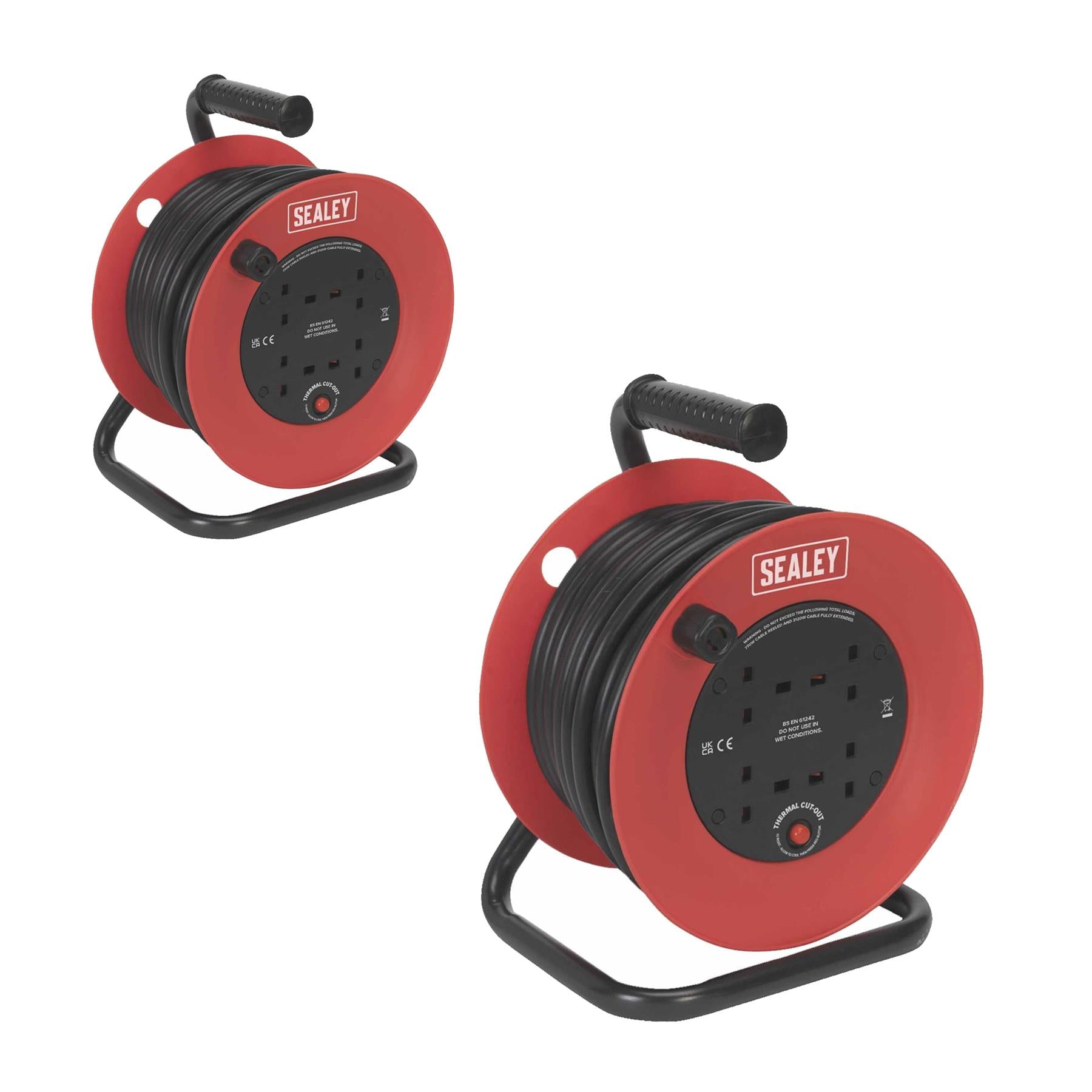 Sealey Cable Reel 25m 4 x 230V 2.5mm Heavy-Duty Thermal Trip CR22525