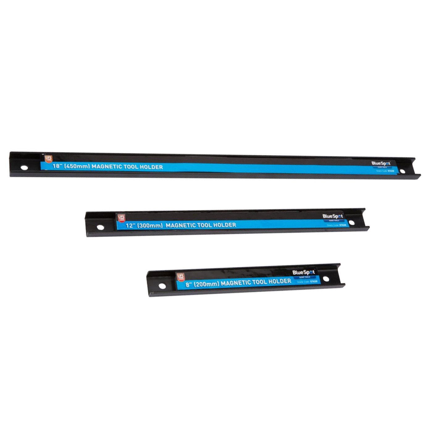 Bluespot 3pc Magnetic Bar Tool Holder Storage Rack Organiser Rails 8" 12" & 18"