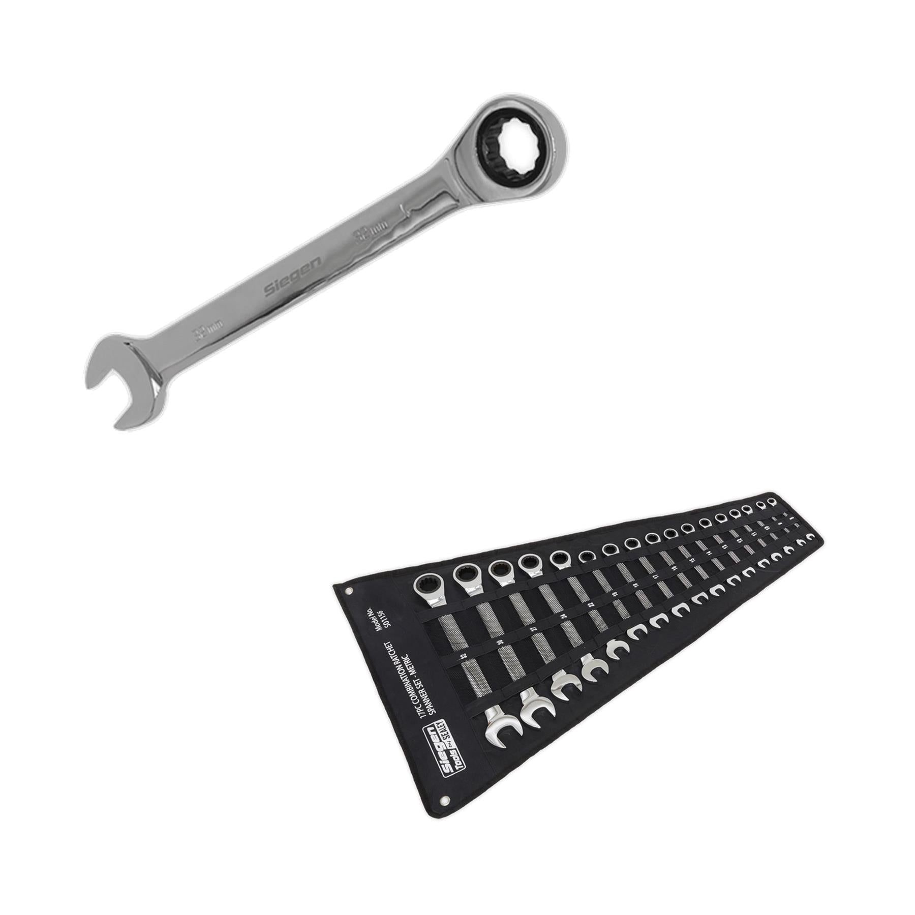 Sealey Combination Ratchet Spanner Set 17pc Metric Chrome Vanadium Steel
