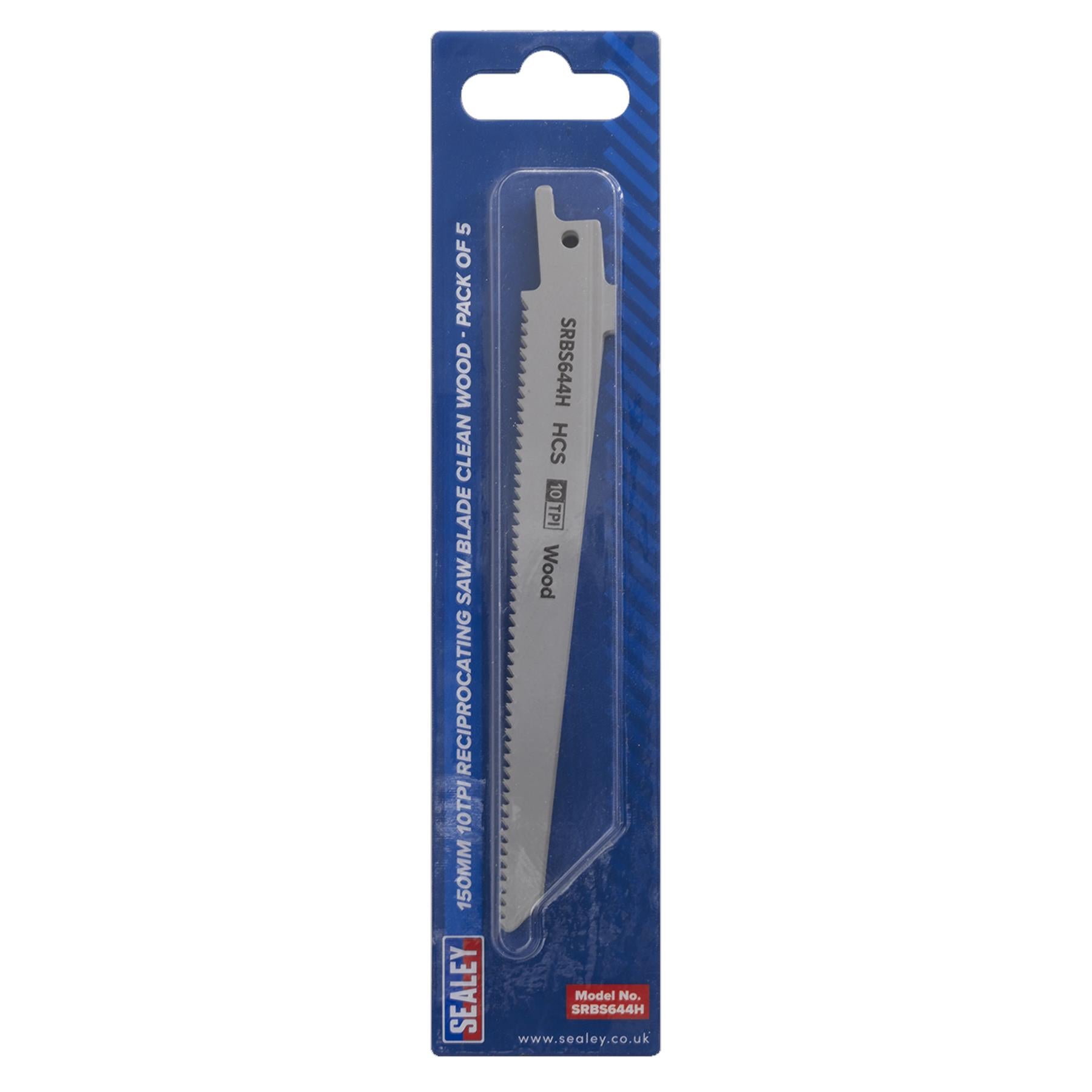 Sealey Reciprocating Saw Blade Clean Wood 150mm 10tpi - Pack of 5