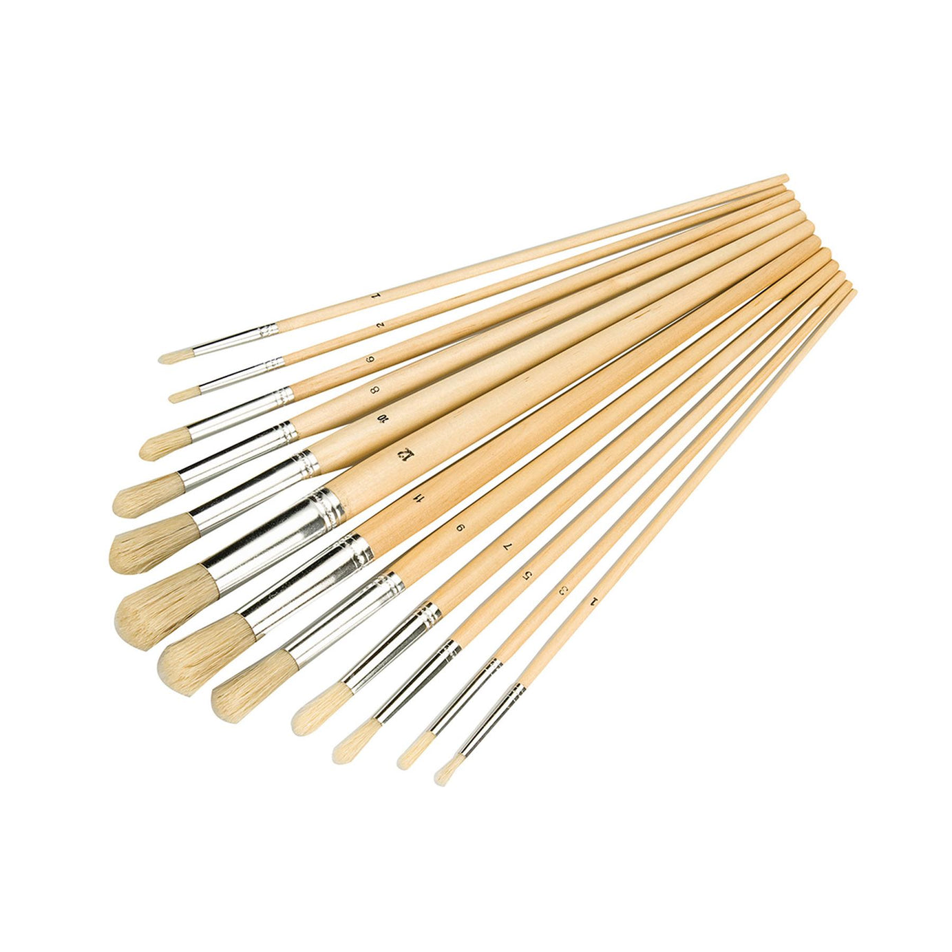 12Pce Artists Paint Brush Set - Round Tips Sizes From 1mm - 12mm For Finishing